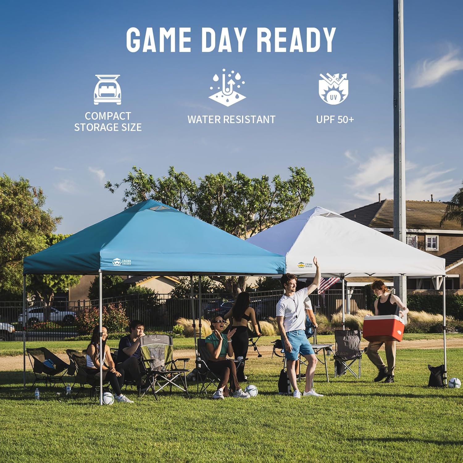 CROWN SHADES 10x10 Pop Up Canopy - Beach Tent with One Push Setup - Easy Outdoor Sun Shade for Events, Parties, Camping - Gazebo with STO-N-Go Cover Bag, Silver Coated Top, Cyan Blue - Image 8