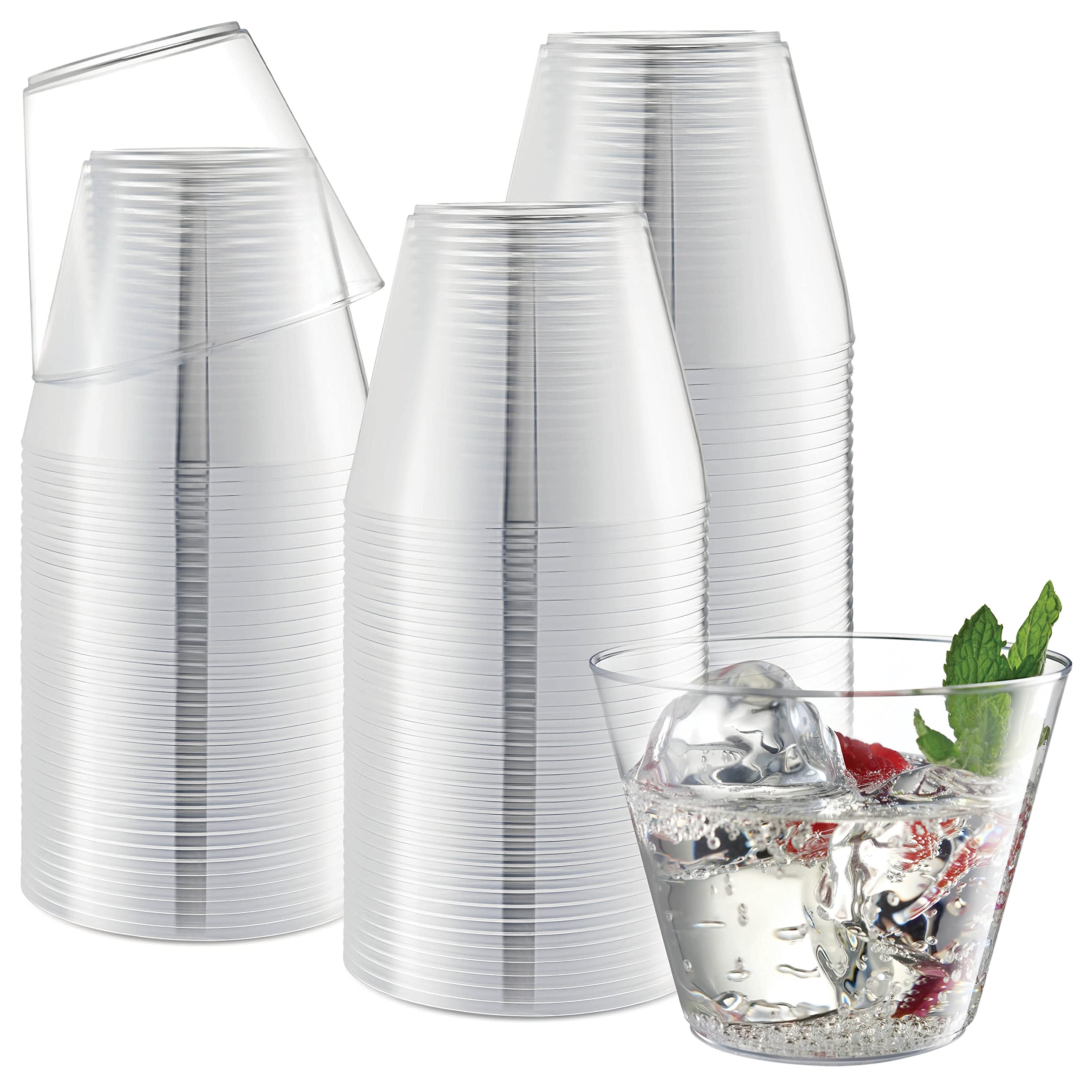 CHATEAU FINE TABLEWAREPlastic Cups, Crystal Clear Tumbler, Party Pack of 9 Oz Plastic Cups Disposable or Reusable Cups for Parties, Weddings & Holidays, 100 Clear Plastic Cups