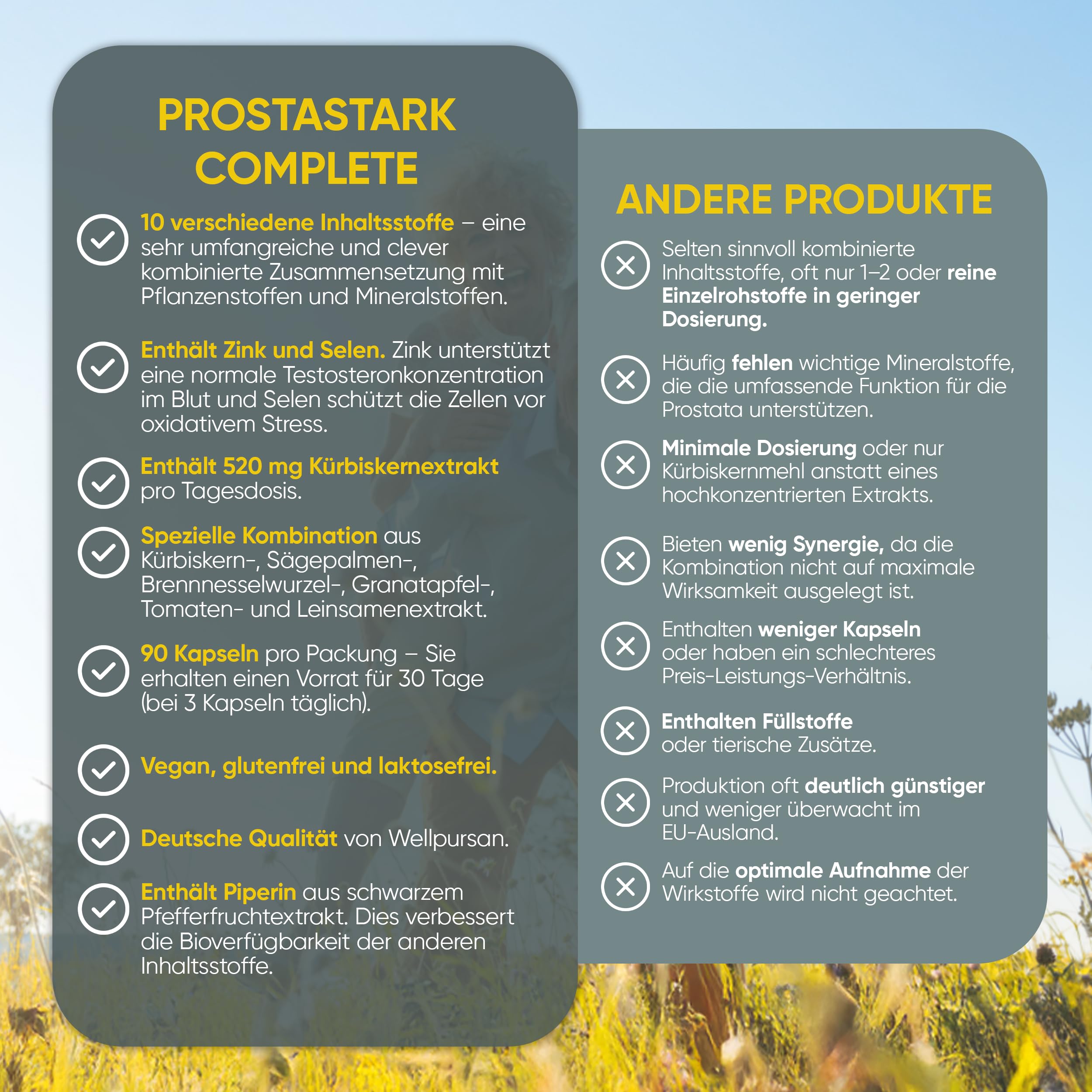 Wellpursan Prostastark Complete – 2 x 60 Stück Prostata Kapseln mit Granatapfel, Sägepalme, Kürbiskernextrakt & Zink – Hochdosierter Pflanzenkomplex – Vegan, glutenfrei & hergestellt in Österreich