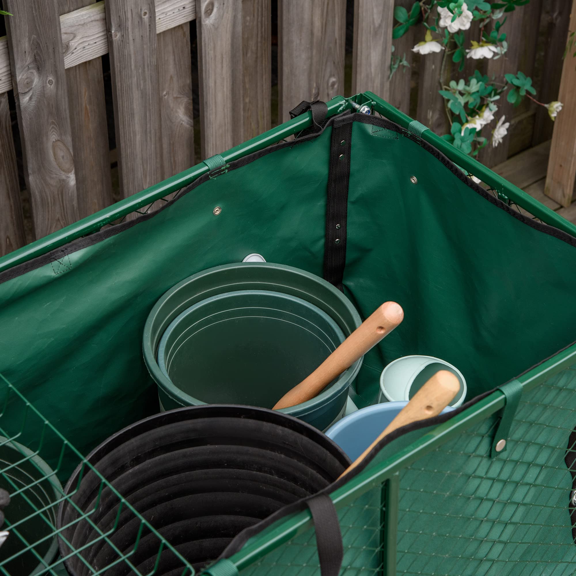 Outsunny Carrello da Giardino 342L con Maniglia Pareti Laterali Ribaltabili e 4 Ruote, 138x57x84cm, Verde