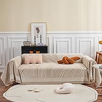 Vista 16 de VClife Funda de Sofá XL de Chenilla para Sofá de 3 Cojines, Fundas de Sofá Modernas a Rayas Beige Chocolate para Niños Lavables Protector de Sofá