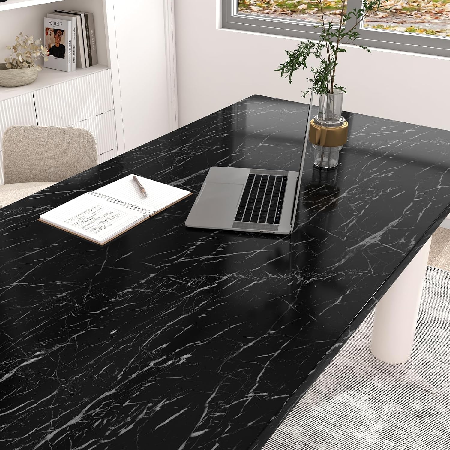Wallercity Black Marble Peel and Stick Wallpaper for Kitchen Glossy Marble Contact Paper for Countertops Self Adhesive Waterproof Vinyl Film for Furniture Countertop Cabinets Desk Dresser 24''x315''