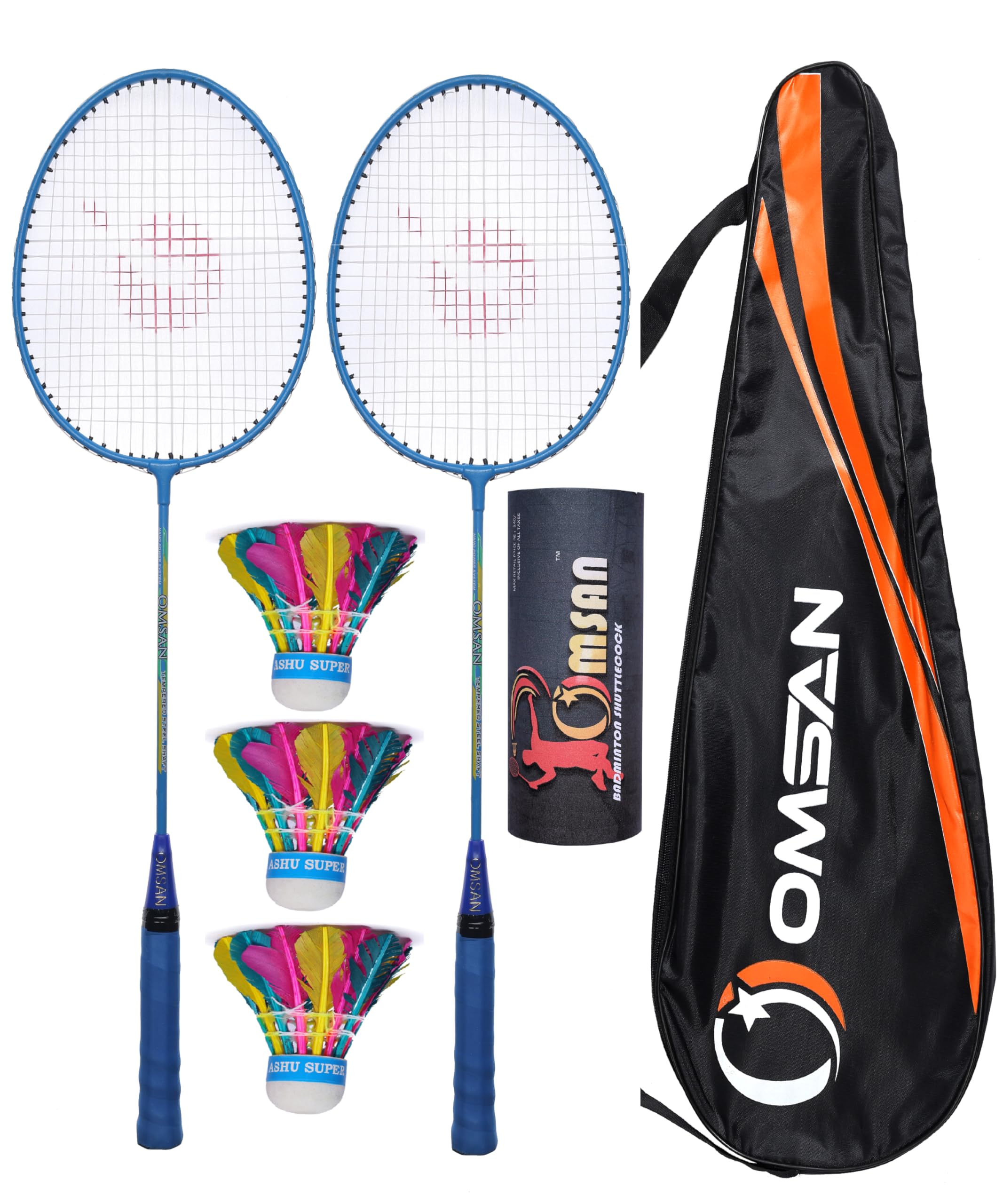 OMSAN Aluminum Isometric Strung Blue Badminton Racquet Set with Full Racquet Cover and 3 Pieces Multicolor Feather Shuttlecock | Badminton Racket Set for All Family Men, Women, Boys & Girls (B0CLH1PGYG) Amazon Price History, Amazon Price Tracker