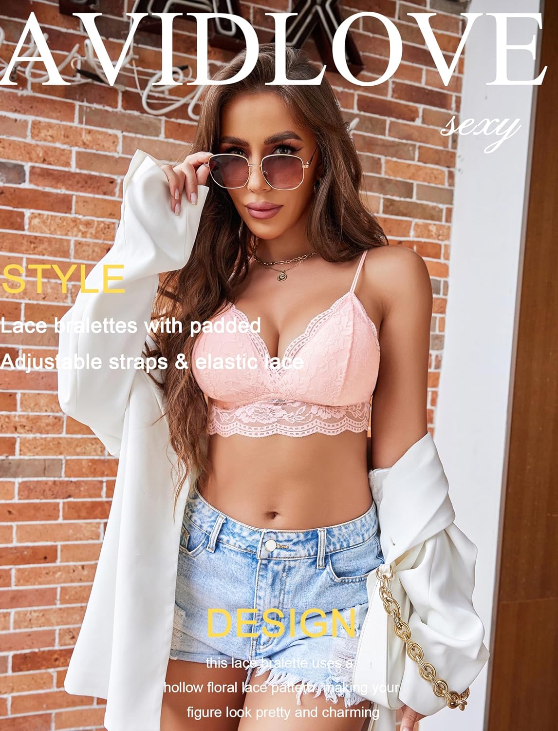 Avidlove Lace Bralette for Women V Neck Tank Top Spaghetti Strap Tube Slim Camisole Lingerie with Detachable Padded - Image 2