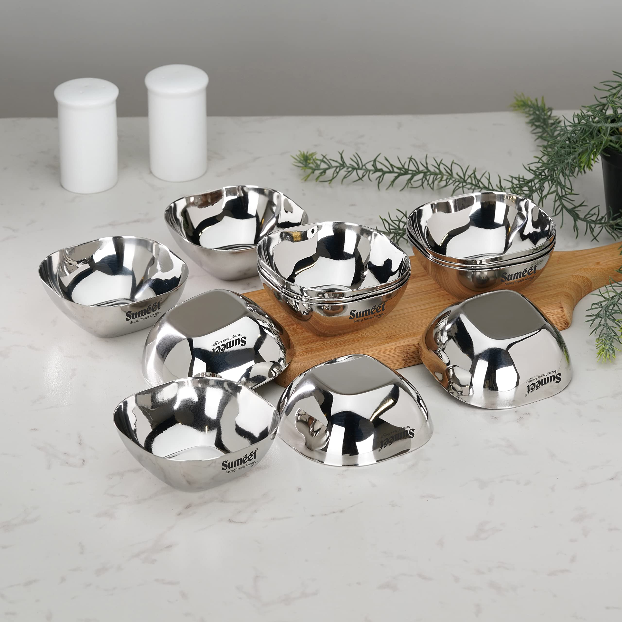 Sumeet Heavy Gauge Stainless Steel Apple Square Bowl/Wati/Katori with Mirror Finish – 8cm Dia, Set of 12pc, 180ML Each - Silver 4
