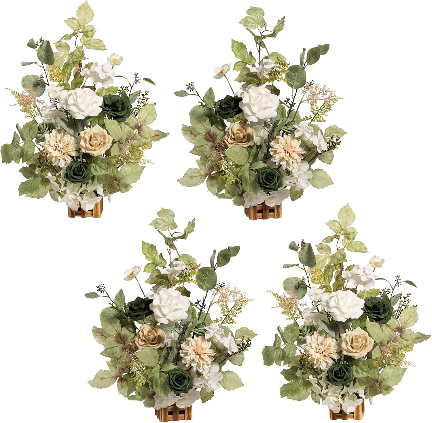 Ling's Moment 17.5" Tall Standing Artificial Flowers Arrangements 4pcs Fall Wedding Aisle Runner Chair Decorations Emerald & Tawny Beige Centerpieces for Ceremony Reception Rose Floral Party Outdoor Grn-emerald & Tawny Beige