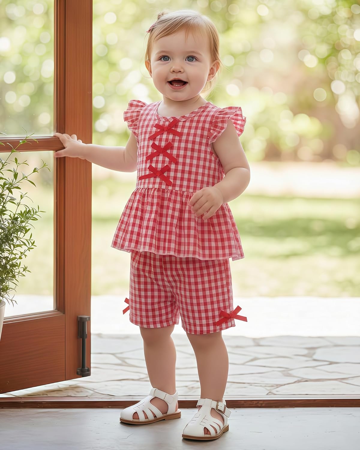 Jecson Toddler Baby Girl Summer Clothes Cotton Ruffled Sleeve Shirt Tops and Shorts Set Outfits 12Months-4T - Image 2