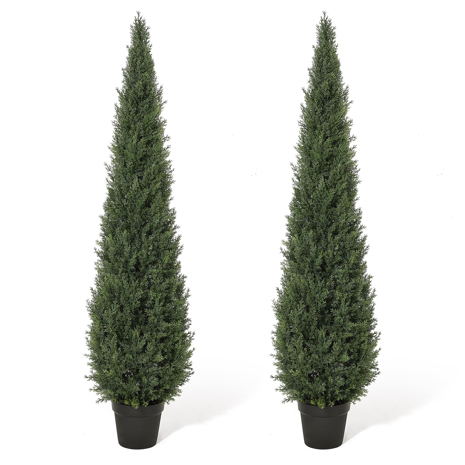 Aptliton Set of 2 Ultra-Realistic Artificial Cedar Topiary Trees, Lifelike Faux Outdoor Cypress in Decorative Pots, UV-Resistant for Home, Garden, Patio, Porch, Balcony, Office, 5ft (2pcs)
