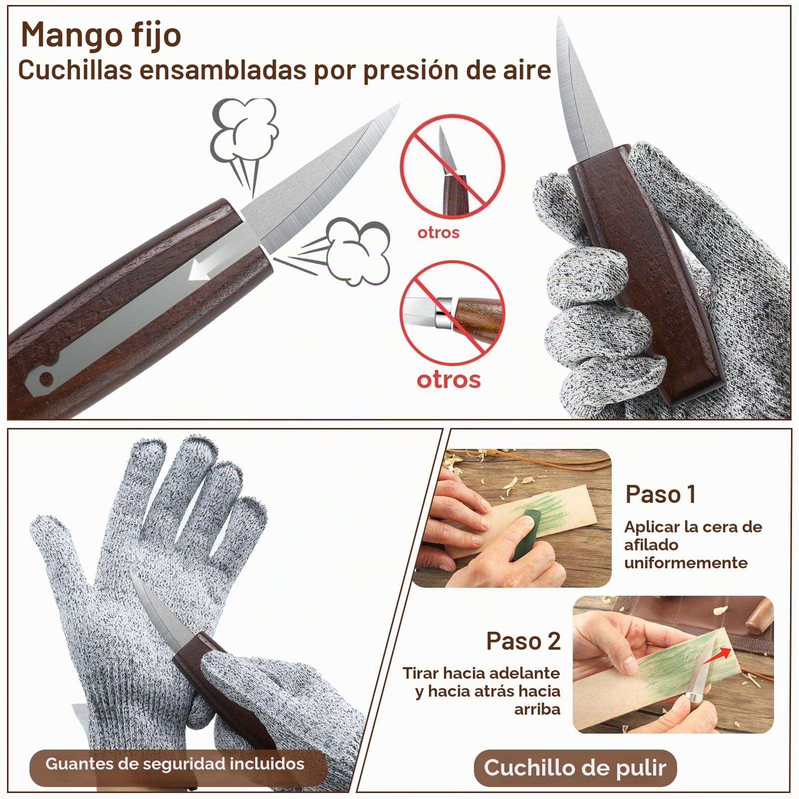 Juego de Herramientas para Tallar Madera-17pcs, Cuchillos de Tallar Madera | Kit de Tallado de Madera Manualidades, Kit de Cuchillos de Tallado de Madera para Principiantes y Profesionales