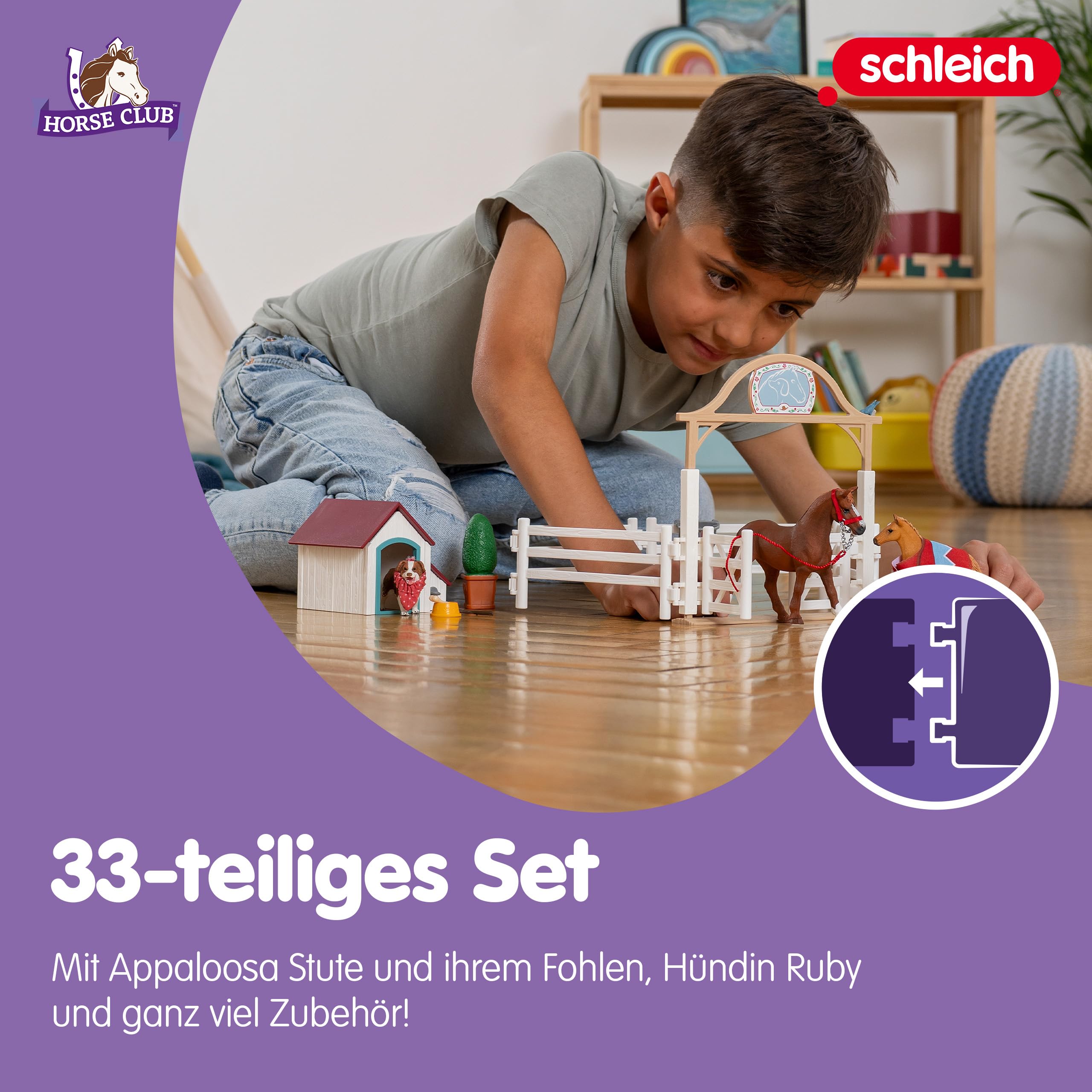 Schleich Horse Club | Hannahs Gastpferde mit Hündin Ruby 42458 | 33 Teile | Spielset ab 6 Jahren | Set mit Figuren, vielen Funktionen und zahlreichem Zubehör | detailgetreues Pferdespielzeug
