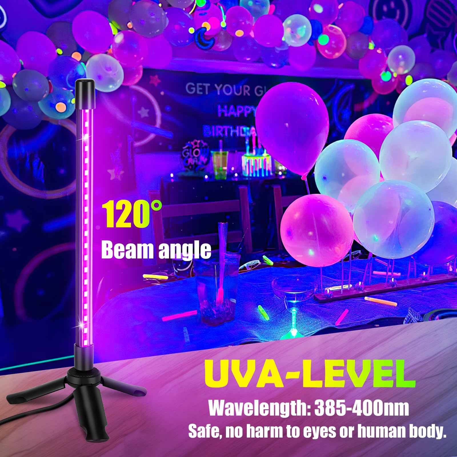 PIZHLO Portable USB Premium LED Black Light, Desktop Stand Blacklight with 5ft Cord+Switch, Glow in The Dark for Halloween, Party, Birthday, Body Paint, Fluorescent Poster, Bedroom(2 Pack)