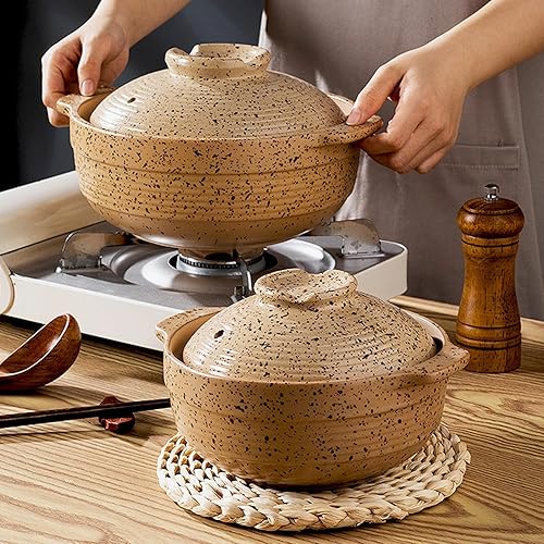 Miniatura 3 de Cacerola de cerámica, olla de barro, utensilios de cocina con tapa para cena y fiesta, olla para estofado, sopa, vapor, hornear y servir, apto para