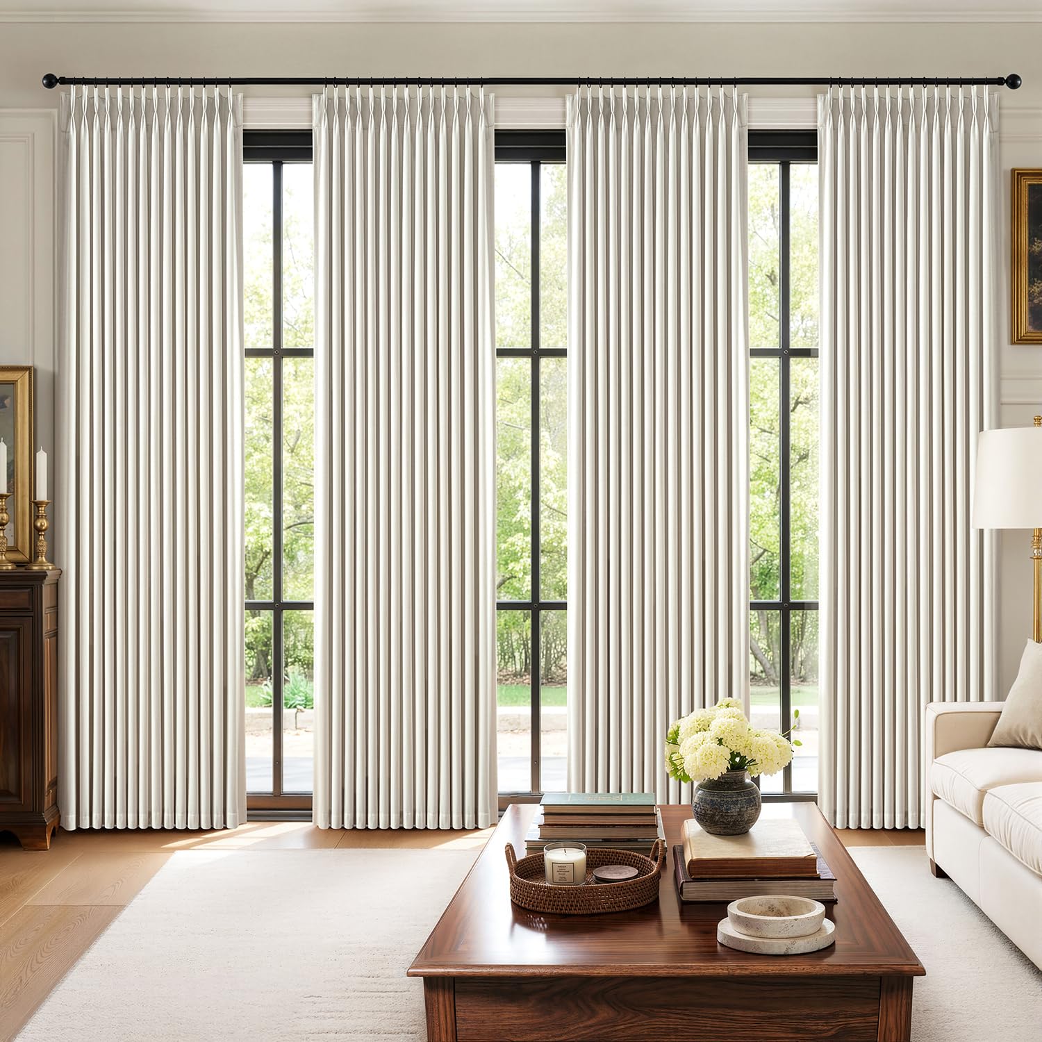 Photo 1 of MIULEE Pinch Pleated 100% Blackout Curtain 40"x102" Beige White 4 Panel Set