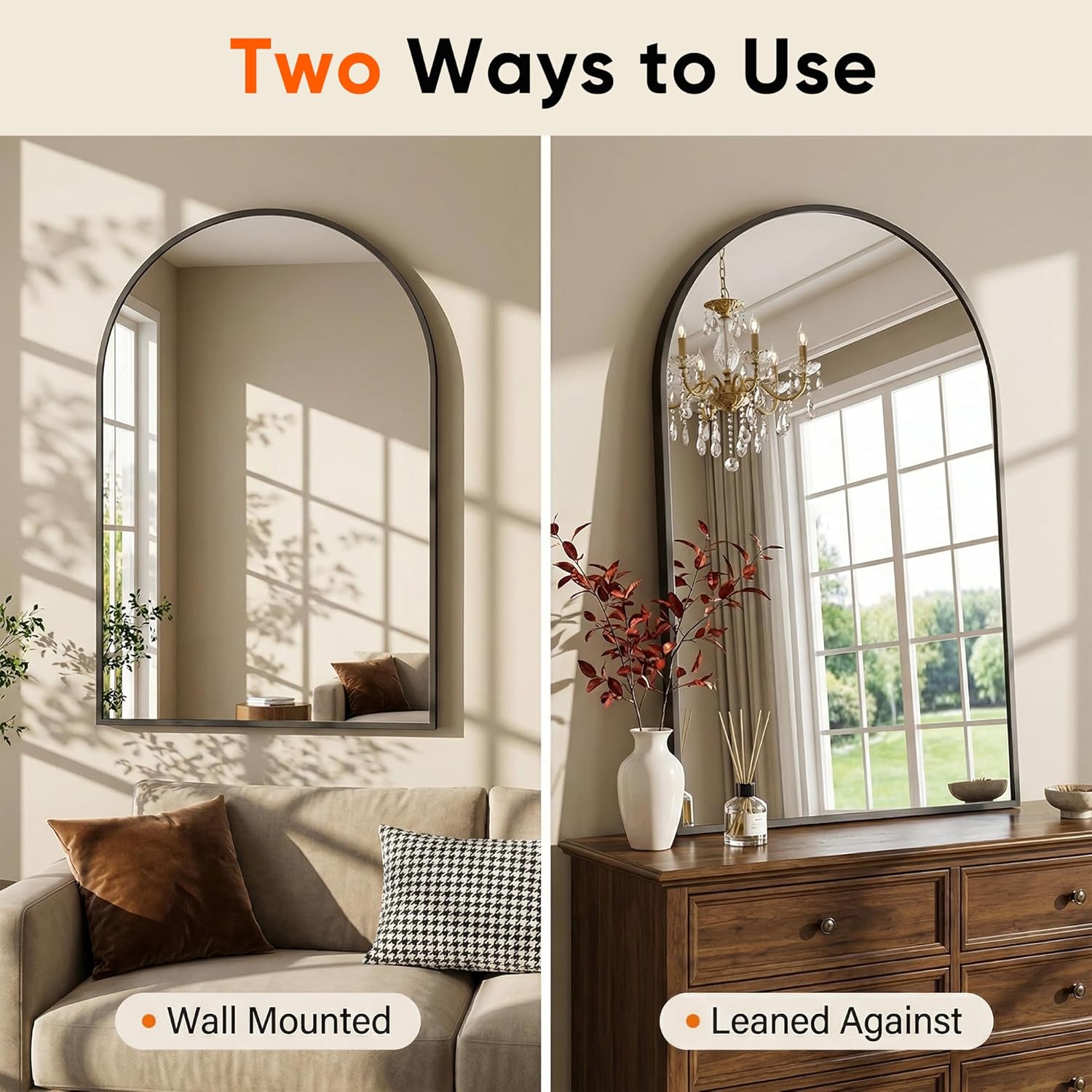 Antok Arched Bathroom Mirror, 26"x38" Wall Mounted Mirror, Vanity Mirrors for Over Sink, Aluminum Alloy Frame Bathroom Mirrors Living Room, Bedroom and Entryway, Black