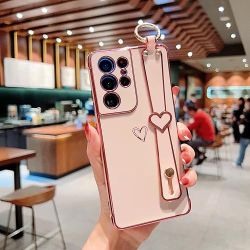 Vista 47 de ZTOFERA Funda para Samsung Galaxy A13 5G con correa para la muñeca, bonito borde chapado de lujo, patrón de corazones de amor para niñas y mujeres