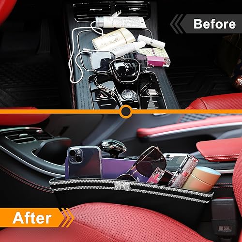 Miniatura 5 de eing Organizador de bolsillo lateral brillante con lazo, para llenar el asiento del automóvil, caja de almacenamiento de espacio, soporte para