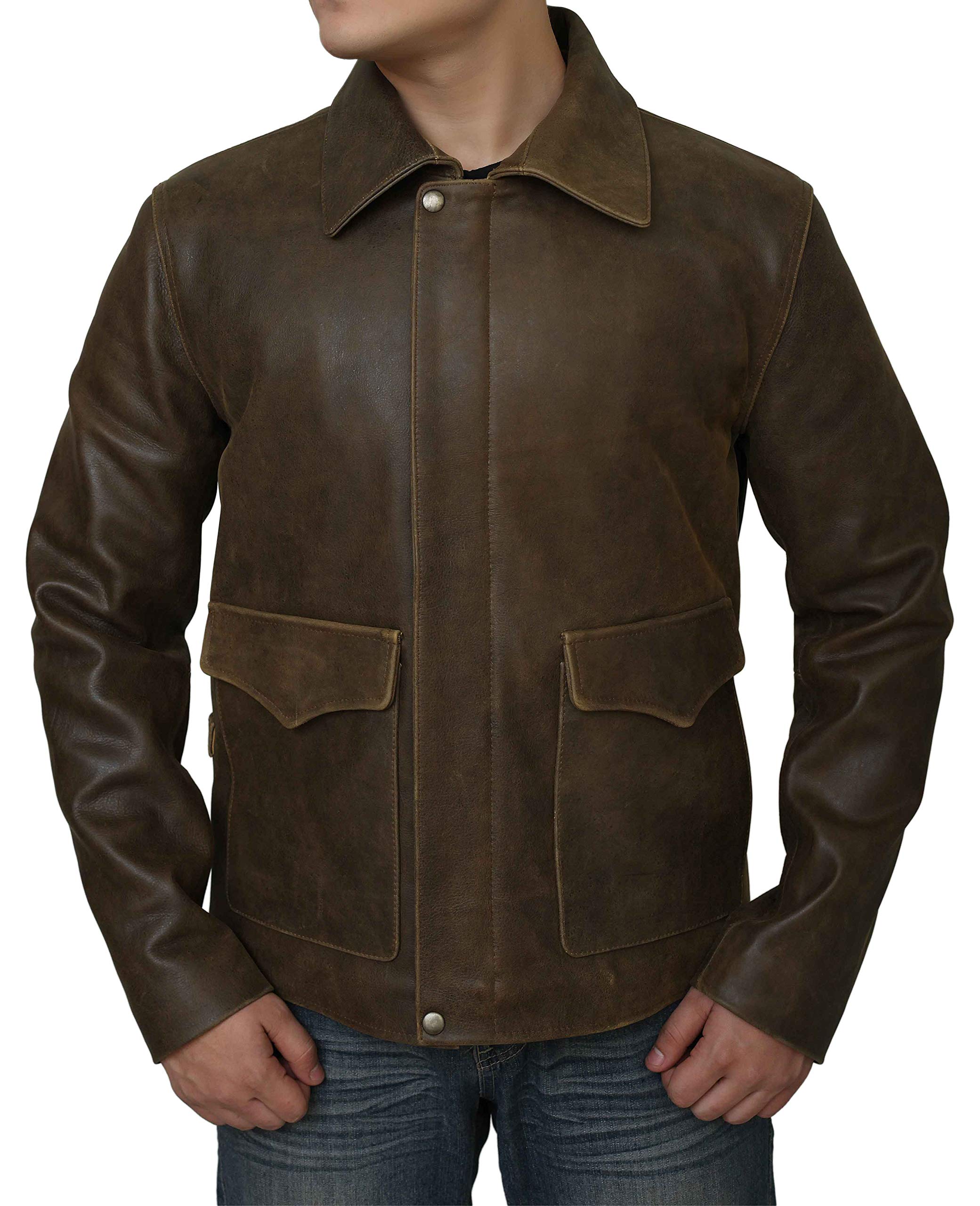 Superior Leather Garments Men's Bronw Antique Indiana Genuine Cow Hide Leather Jacket | Harrison Styled Real Leather Jacket For |Vintage Brown Antique Classic Celebrity Styled Wear | Size Xl