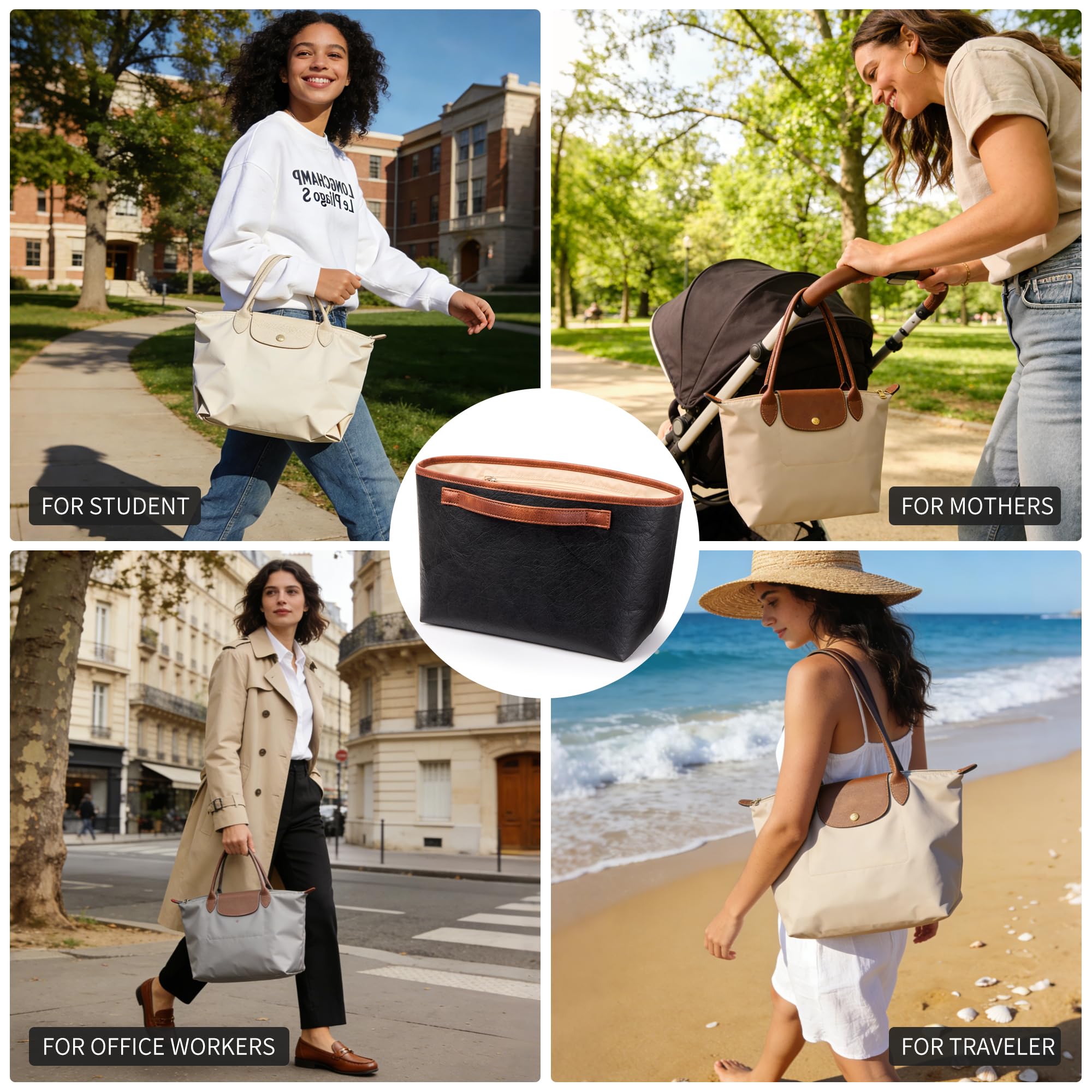 KALIDI Organizer do torby Longchamp Le Pliage M Xtra, ultralekki wodoodporny ulepszony rękaw wewnętrzny przegroda damska torba na ramię torebka torebka, średnia czarna