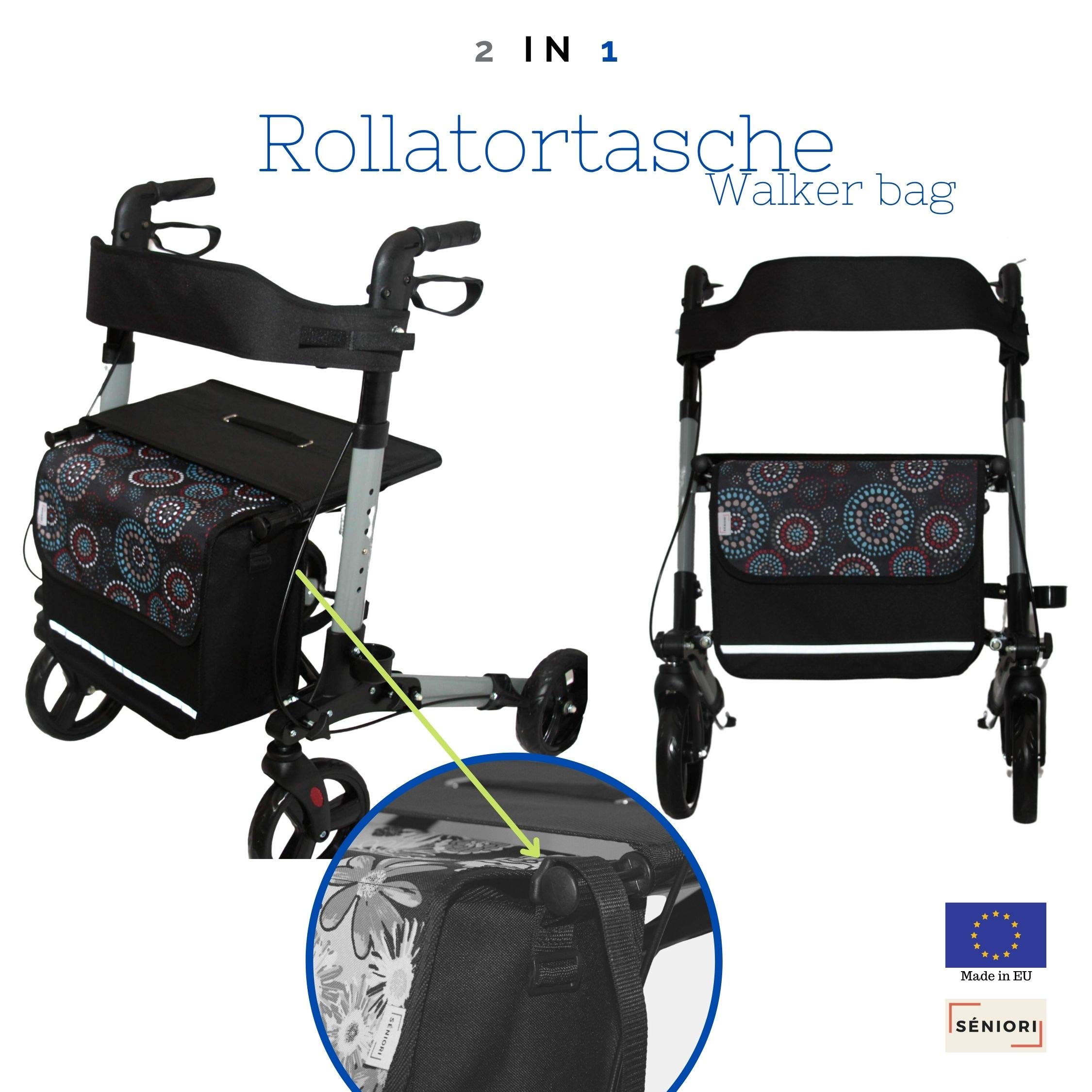 SENIORI Rollator/Rollstuhl Tasche Rollatortasche Rollstuhltasche Universal (1. Kreise)