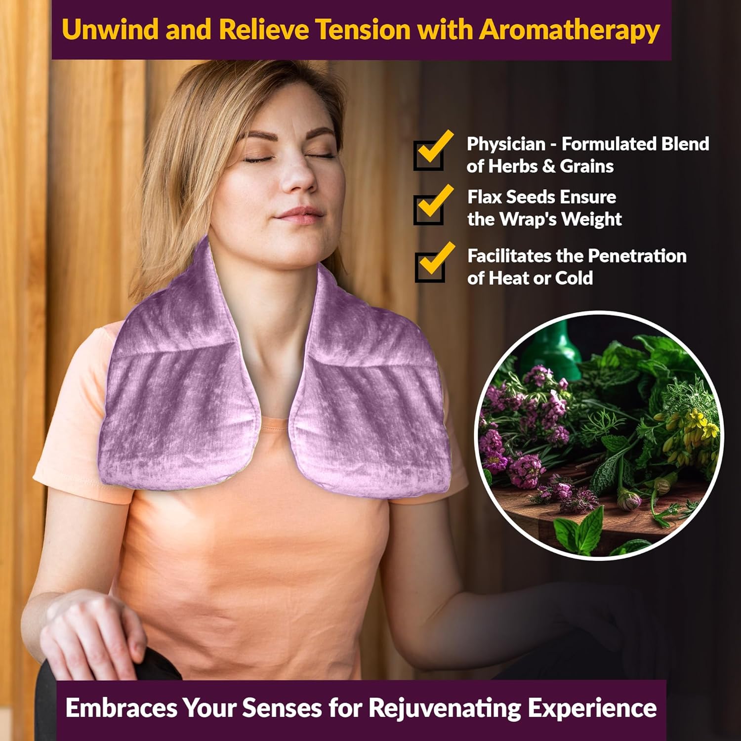 Kozi Neck Heating Pad | Microwaveable Weighted Shoulder Heating Pad | Neck and Shoulder Heating Pad with Herbal Aromatherapy (Amethyst)