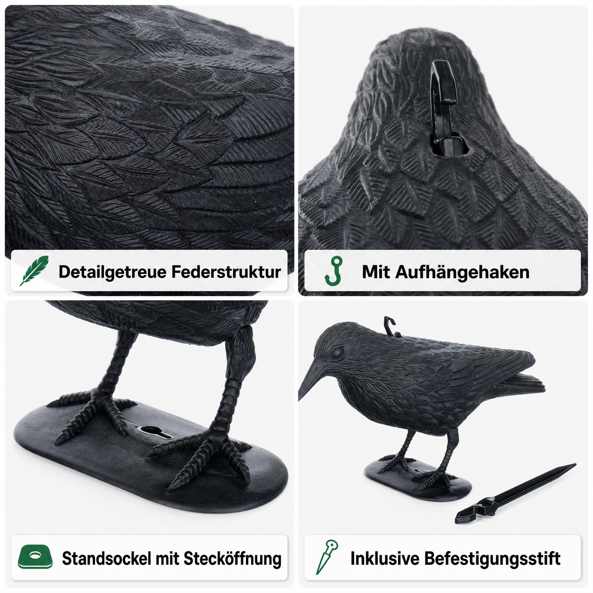 Brandsseller Corvo Nero in Plastica 36 x 20 cm Repellente per Piccioni Deterrente per Uccelli Contro Piccoli Uccelli e Piccioni Spaventatore per Animali - Set da 3