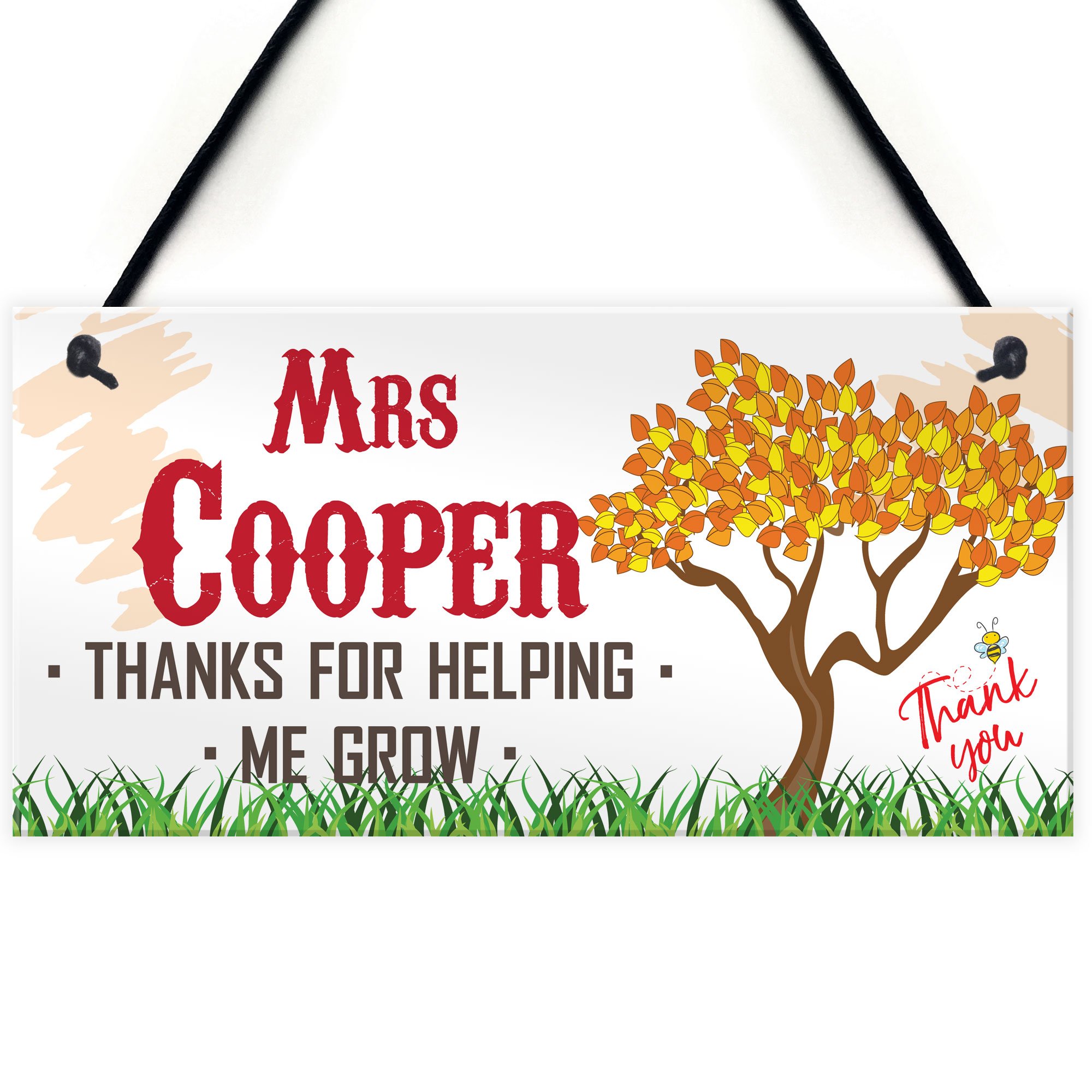 Red Ocean Thank You For Helping Me Grow Personalised Teachers Plaque End Of Year Gift Sign
