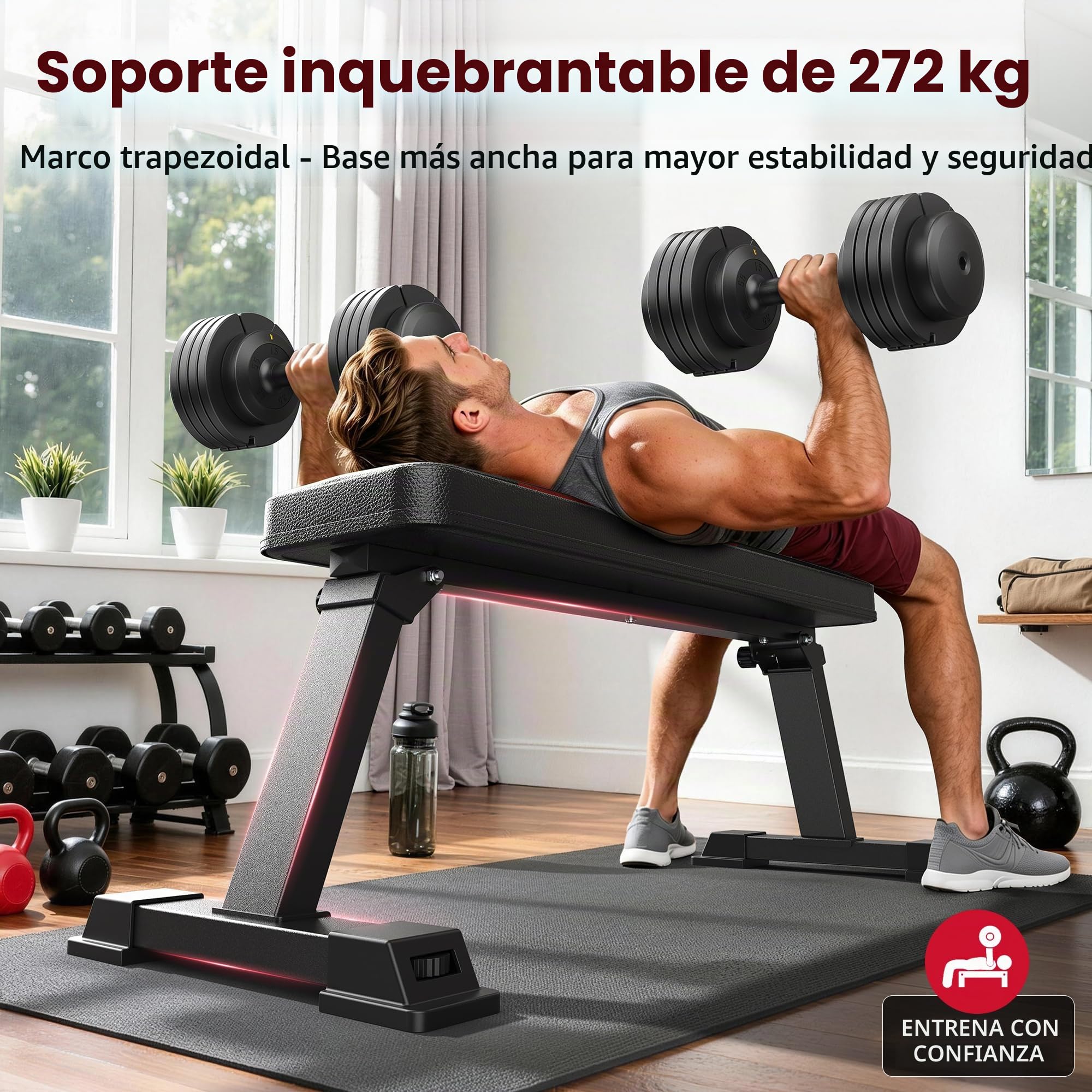 Banca Plana FLYBIRD, Banca Plana Plegable para Pesas, Estable para Todo Tipo de Entrenamiento de Fuerza y Press de Banca, Fácil de Montar para Ejercicios en Casa, Capacidad Máxima de Carga 300 kg