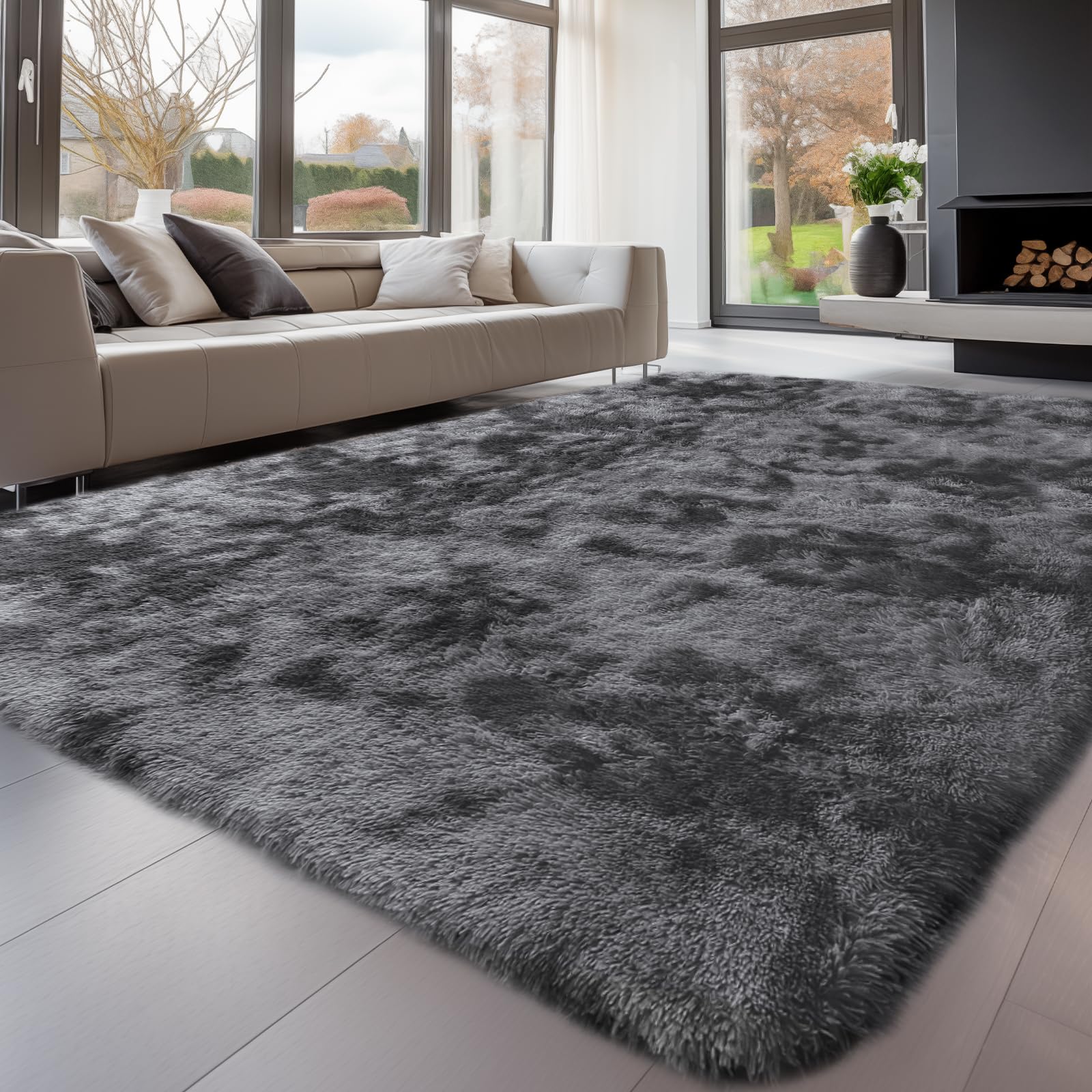 Sour Lemon Rugs Living Room 160x230cm, Grey Area Rugs for Bedroom, Washable Anti Slip Extra Large Shaggy Soft Rug Fluffy Modern Floor Carpets Mat Beside Carpet for Kids Living RoomOEKO-TEX STANDARD 100