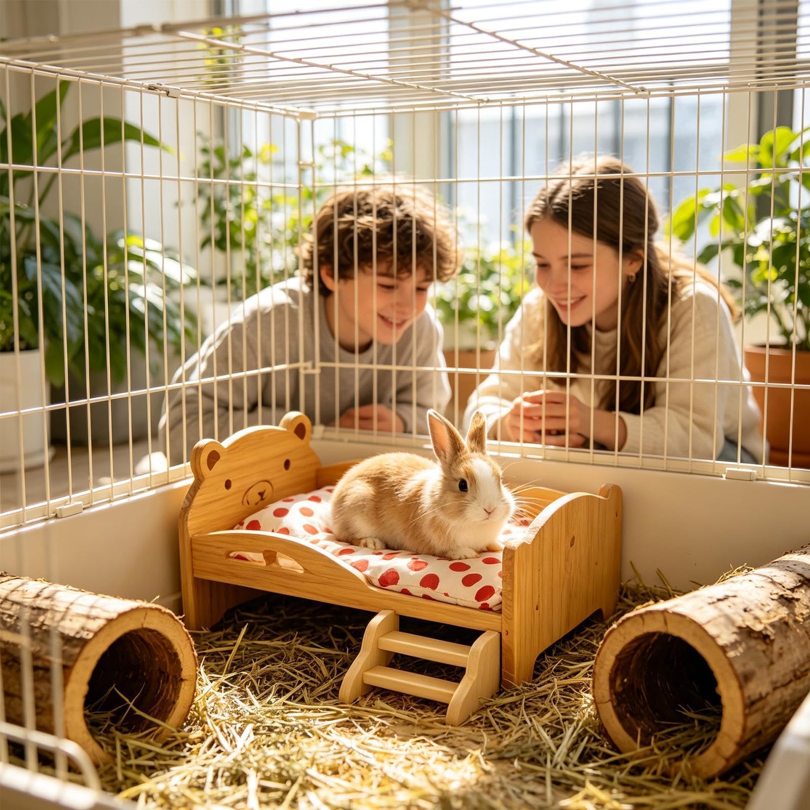 Cama de Animales Pequeños de Madera para Dormir de Mascotas Pequeñas | Cama Habitable de Madera para Pequeños Roedores Enanos Para Hámster Enano Hámster Común Chinchilla Conejo Erizo Hurón y