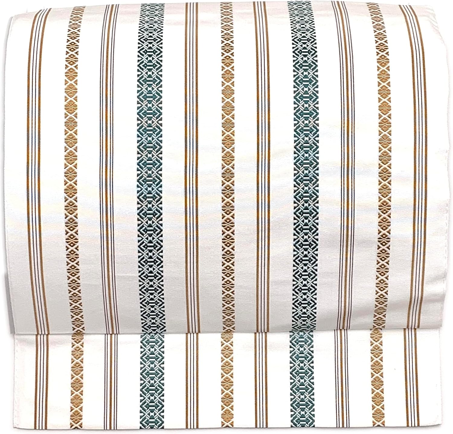 [京都室町st．] 軽装帯 作り帯 お太鼓 付け帯 合繊 献上帯 お太鼓結び 「オフホワイト系、金茶ｘ鉄紺」BNOb-585