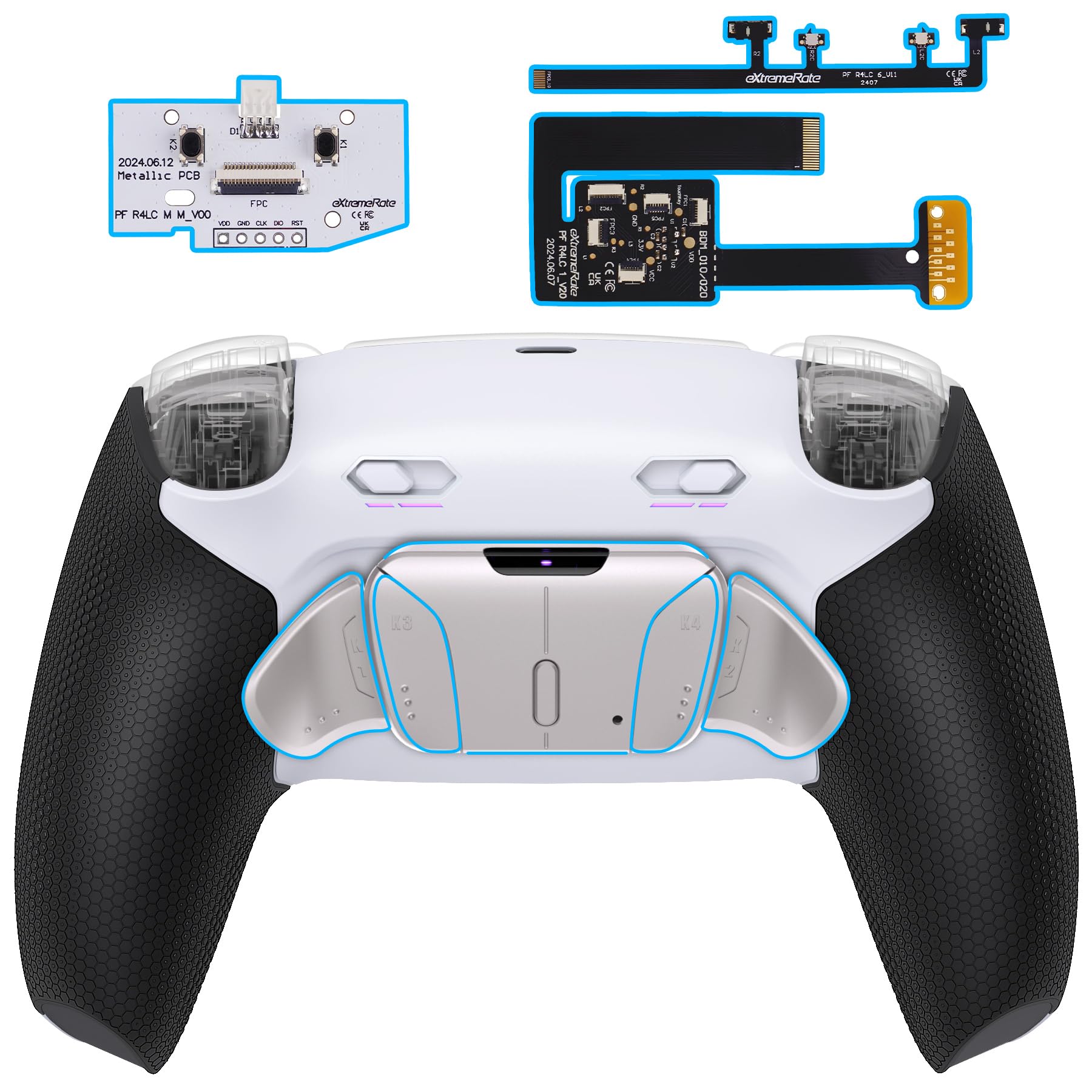 eXtremeRate RISE4 Plus MAX RMB Back Paddles Kit with Clicky Trigger Stops & Rubberized Grip for PS5 Controller BDM-010 020, Remappable Real Metal Back