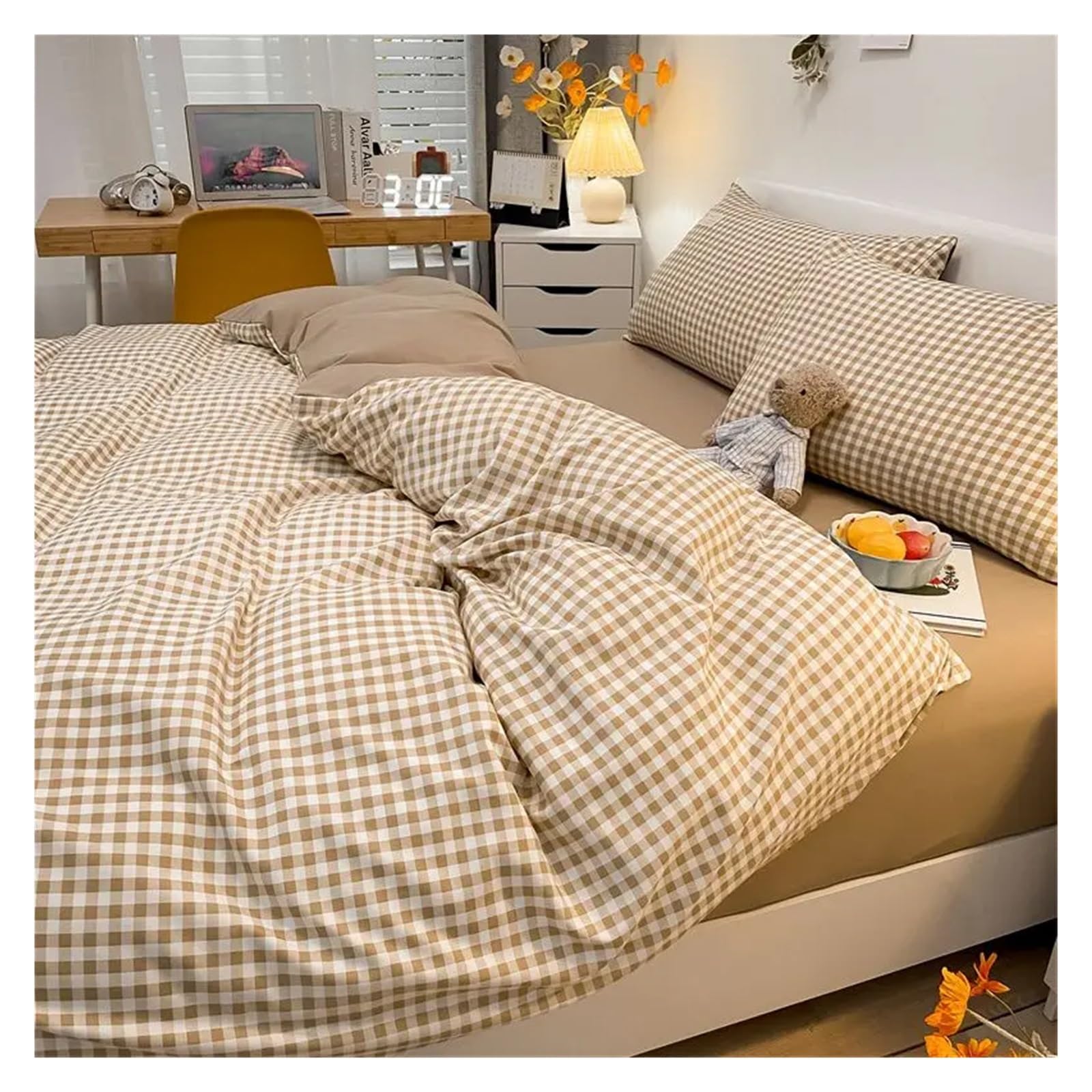 Ensemble De Housse De Couette en Coton Lavé De Couleur Unie, Literie Douce for Dortoir(California King)