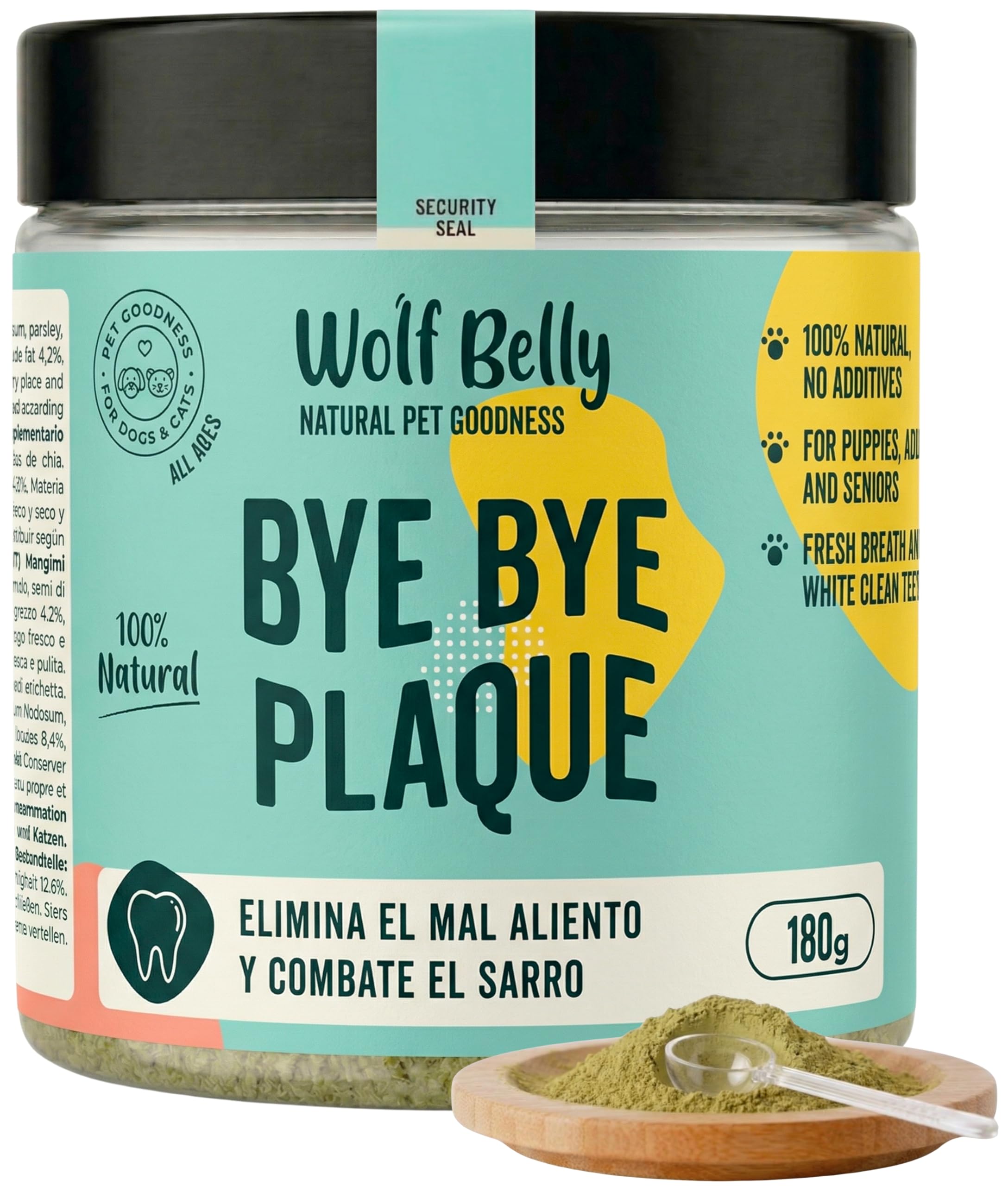 Wolf Belly – Powder for Bad Breath Dogs 100% Natural (180 g) Alternative to Dog Toothbrush and Toothpaste, Algae Antitartar Cats, Reduces Tartar Dogs, Oral Care – Bye Bye Plaque