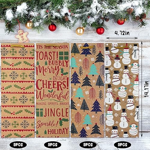Miniatura 2 de ABTOLS 12 bolsas de regalo de vino de Navidad, bolsas de regalo de vino de Navidad con asas, muñeco de nieve, árbol de Navidad, copo de nieve,