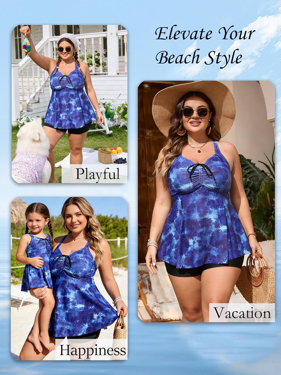 NIeyook Plus Size Swimsuit for Women Tankini Bathing Suit Tummy Control Swim Dress Two Piece Swimsuits with Shorts