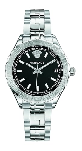 Versace Damen Analog Schweizer Quarzuhr mit Edelstahlarmband und schwarzem Zifferblatt Hellenyium V12020015