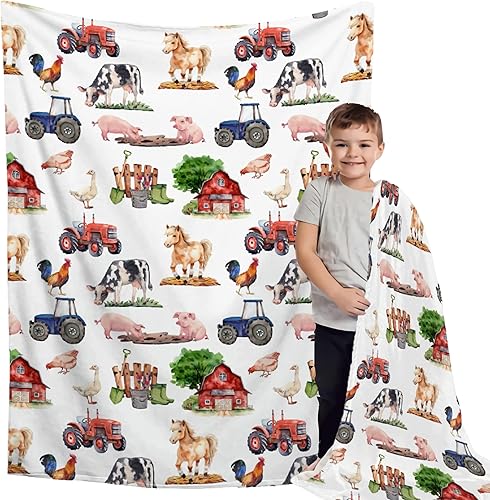 Manta de bebé de animales de granja, manta neutra de granero de granja para niños y niñas, manta de forro polar para bebé, vaca, pollo, cerdo,