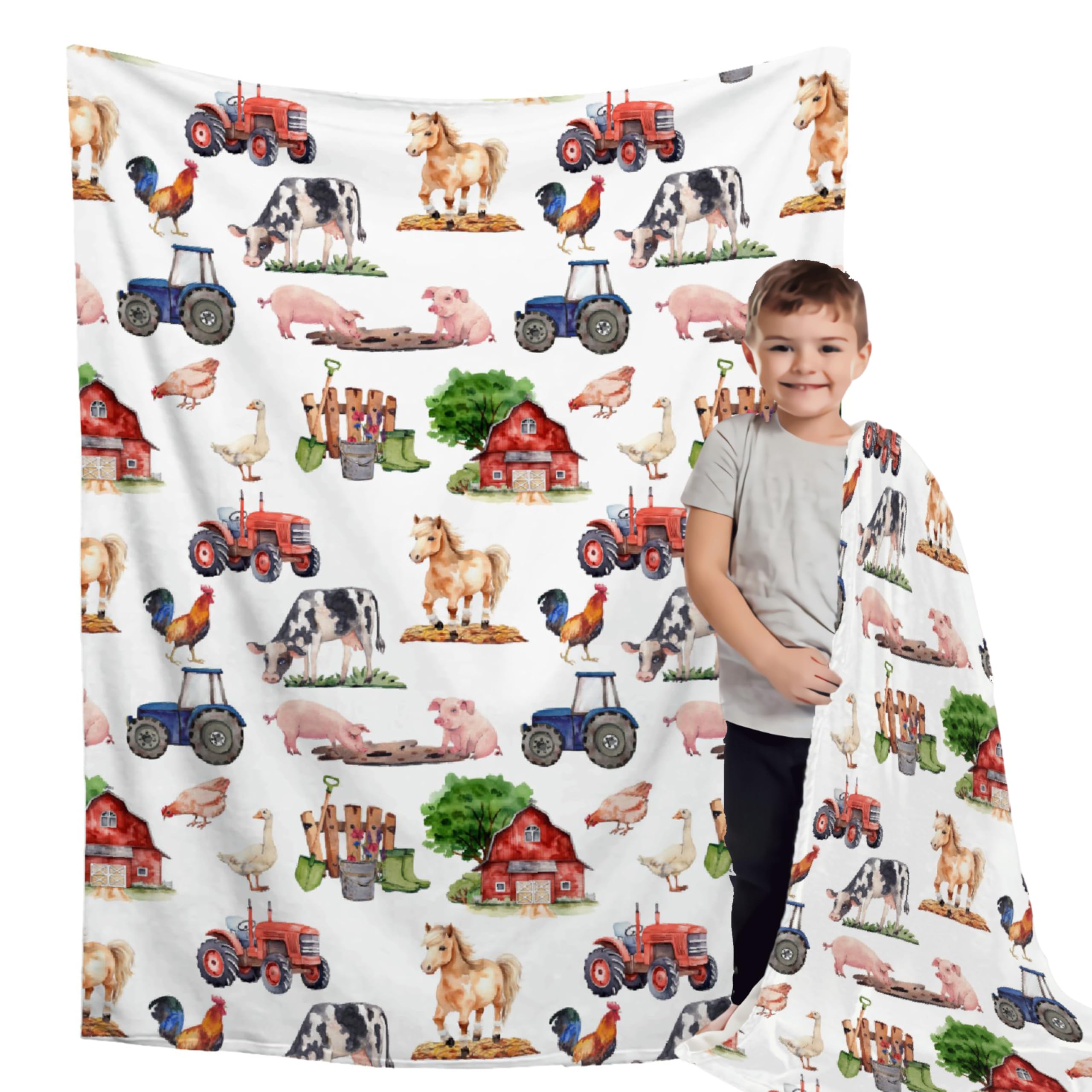 Buyyet Farm Animal Baby Blanket,Farmhouse Barn Neutral Baby Blanket for Boy Girl,Nursery Cow Chicken Pig Sheep Fleece Swaddle Receiving Blanket, Soft Newborn Toddler Kid Crib Bedding 60''x80'for Adult