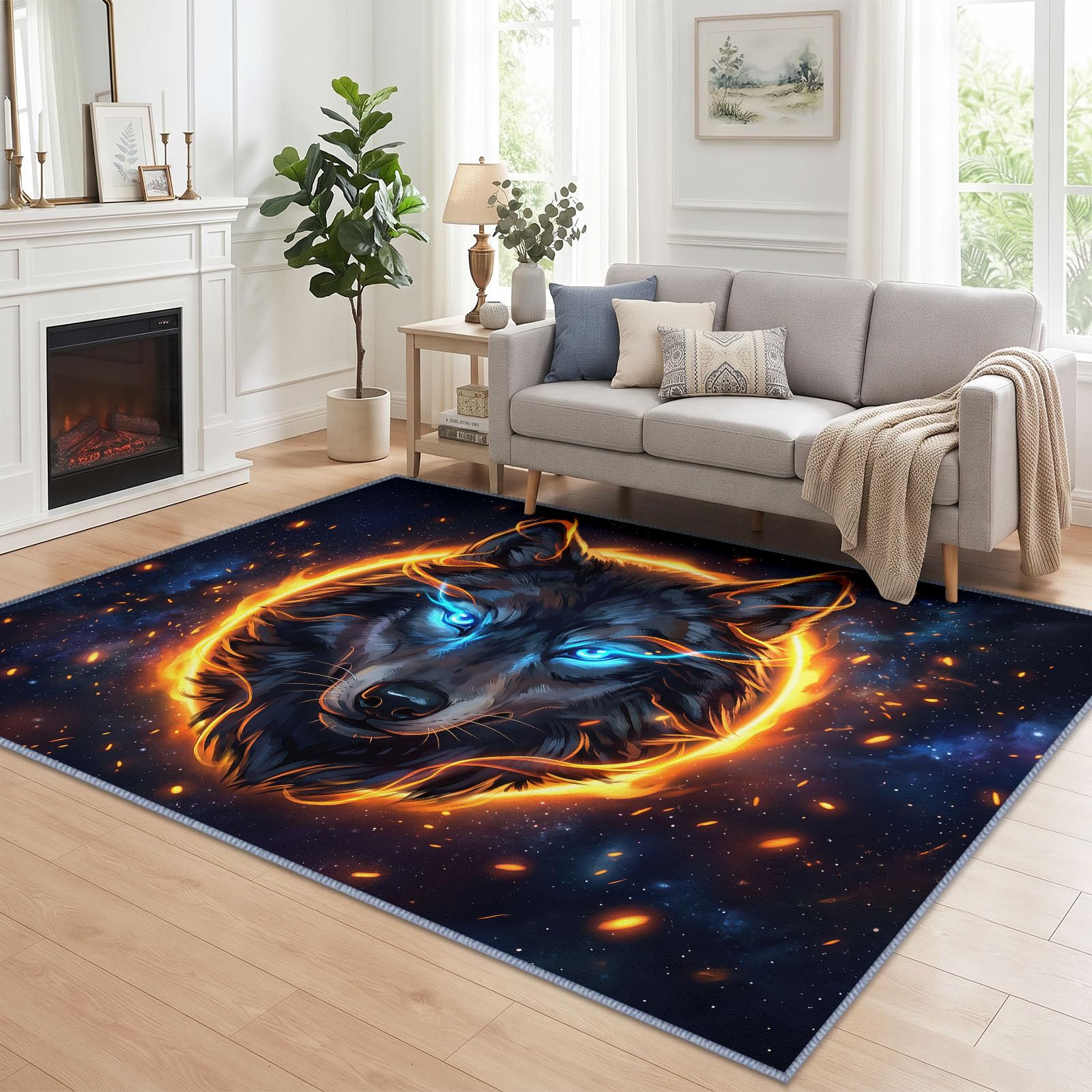Générique Tapis Animal Tête De Loup Bleu Foncé d’intérieur Durable, Facile à Nettoyer 120x170 cm, Moderne Funky Tapis pour Salon, Chambre, Cuisine ou entrée