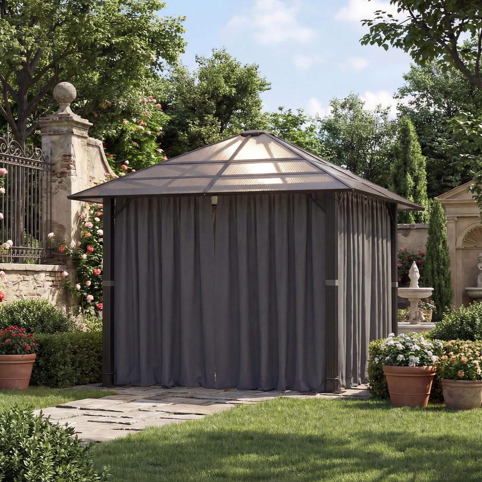 Devoko Gazebo 3 x 3 impermeabile, stabile, in alluminio, gazebo da giardino, con tetto fisso, protezione UV, adatto per scene esterne, grigio