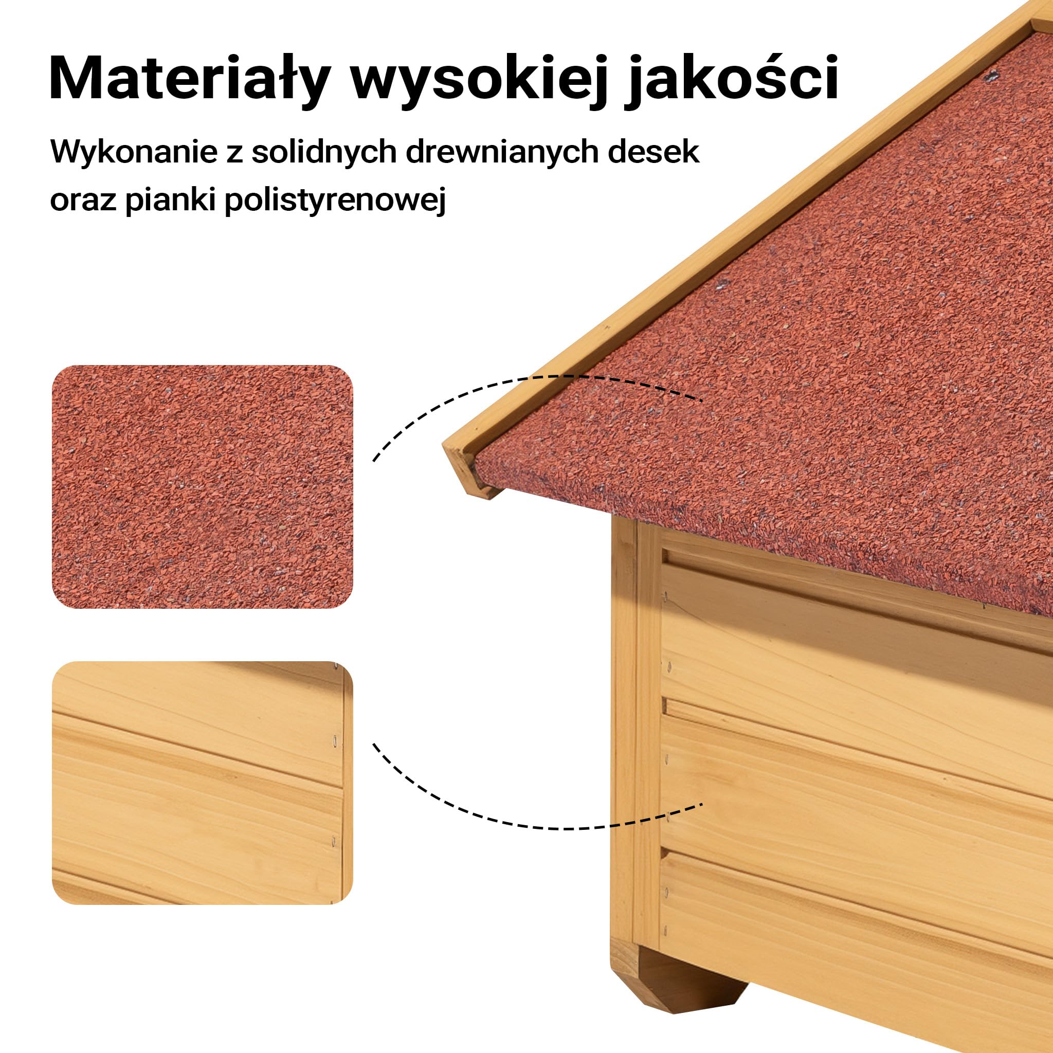 Wiltec mały domek dla kota 68 x 53 x 47 cm wykonany z drewna, domek dla kota do ogrodu lub na taras, kuweta izolowana, odporna na warunki atmosferyczne, jaskinia dla kota