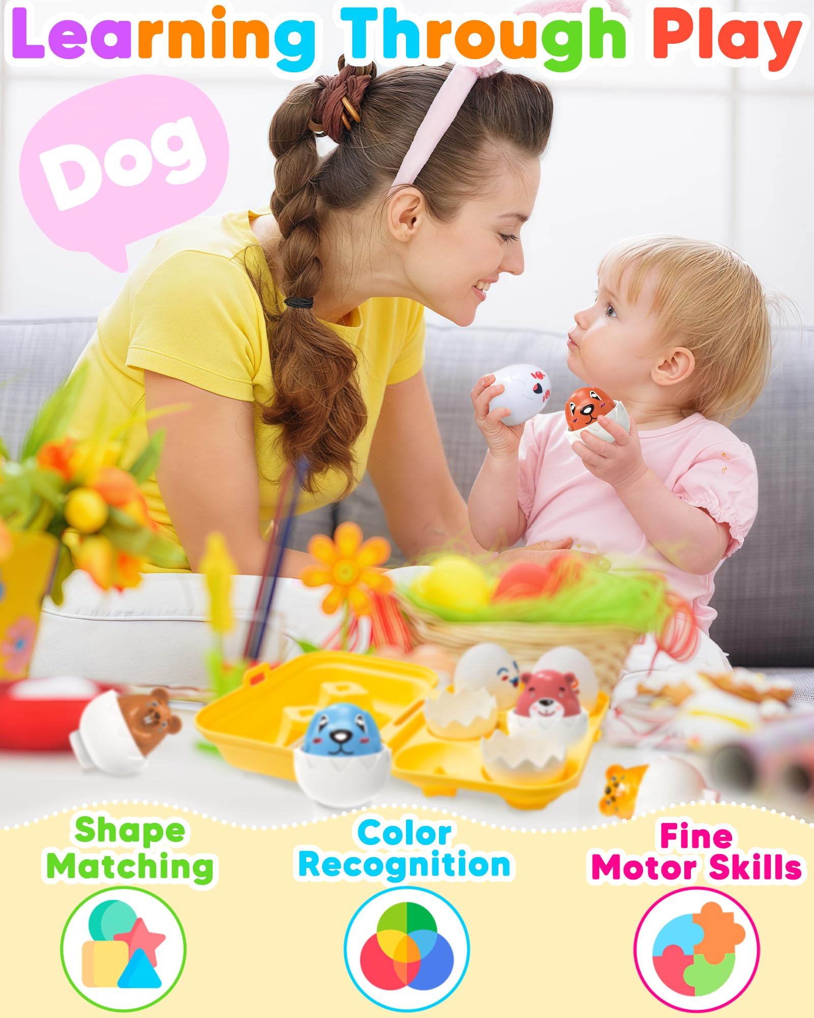 Walenced - Jouets en forme d'œufs de Pâques pour les tout-petits de 1 à 3 œufs de Pâques pré-remplis avec jouets à l'intérieur, jouets
