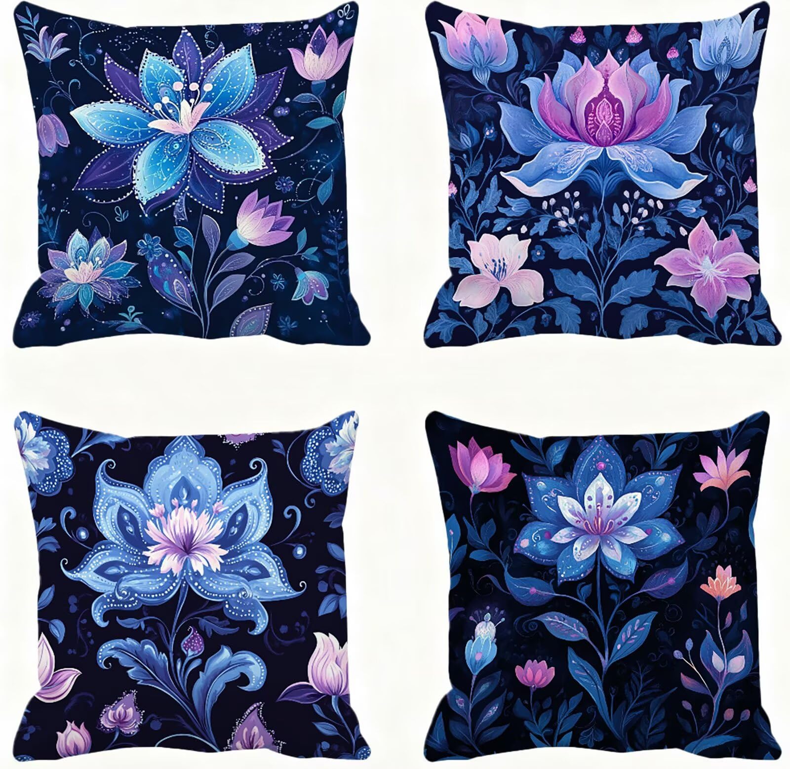 Violet Housse Coussin 60x60 Fleur Taie Oreiller 60x60 Lot de 4 Super Doux Protege Oreiller 60 x 60 Decoration Automne Taie D'oreiller Carrées Coussin Canape, pour Maison Chambre Canapé Chaise E - 320