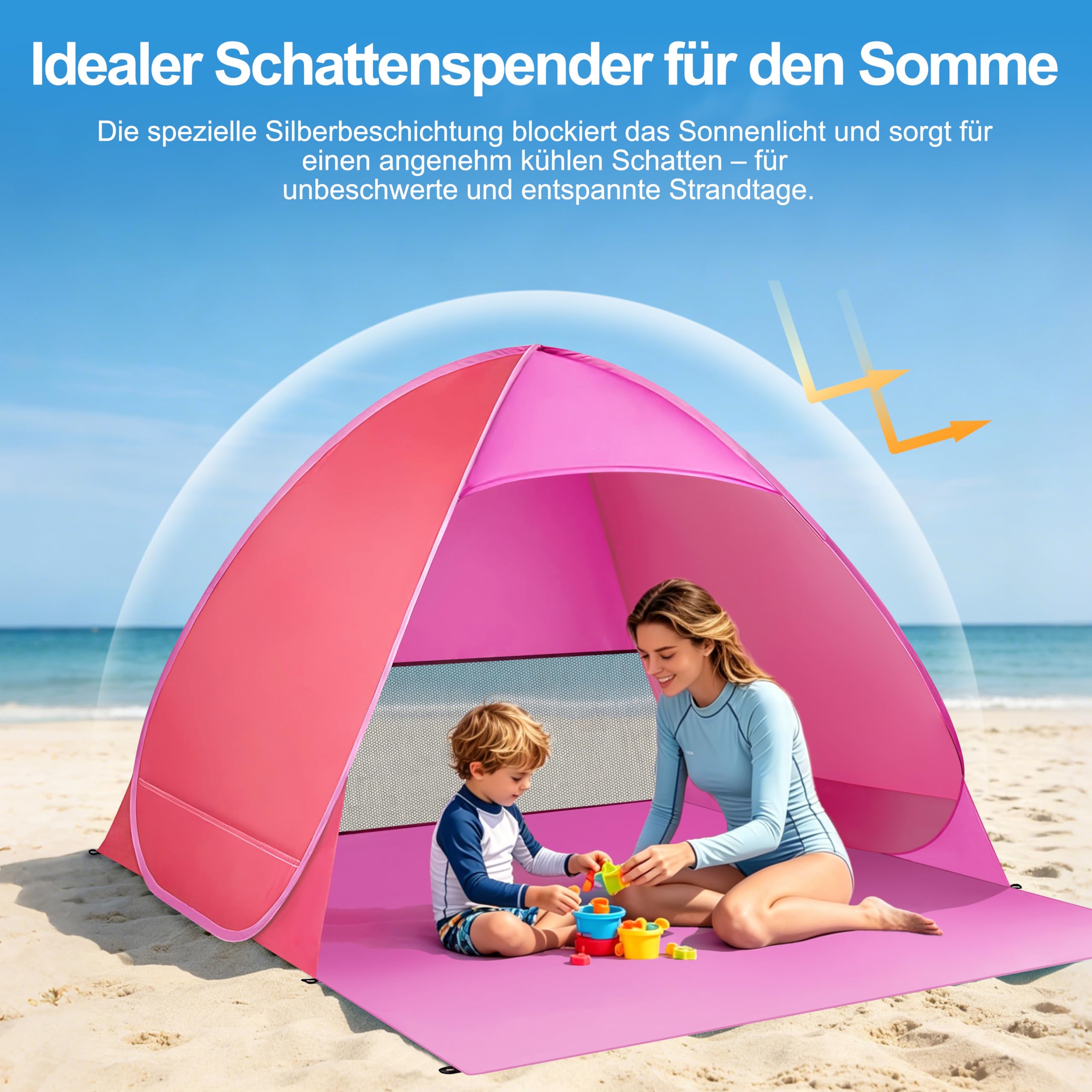 Tenda parasole XXL da spiaggia e da spiaggia, tenda parasole per esterni, portatile, colore: rosa