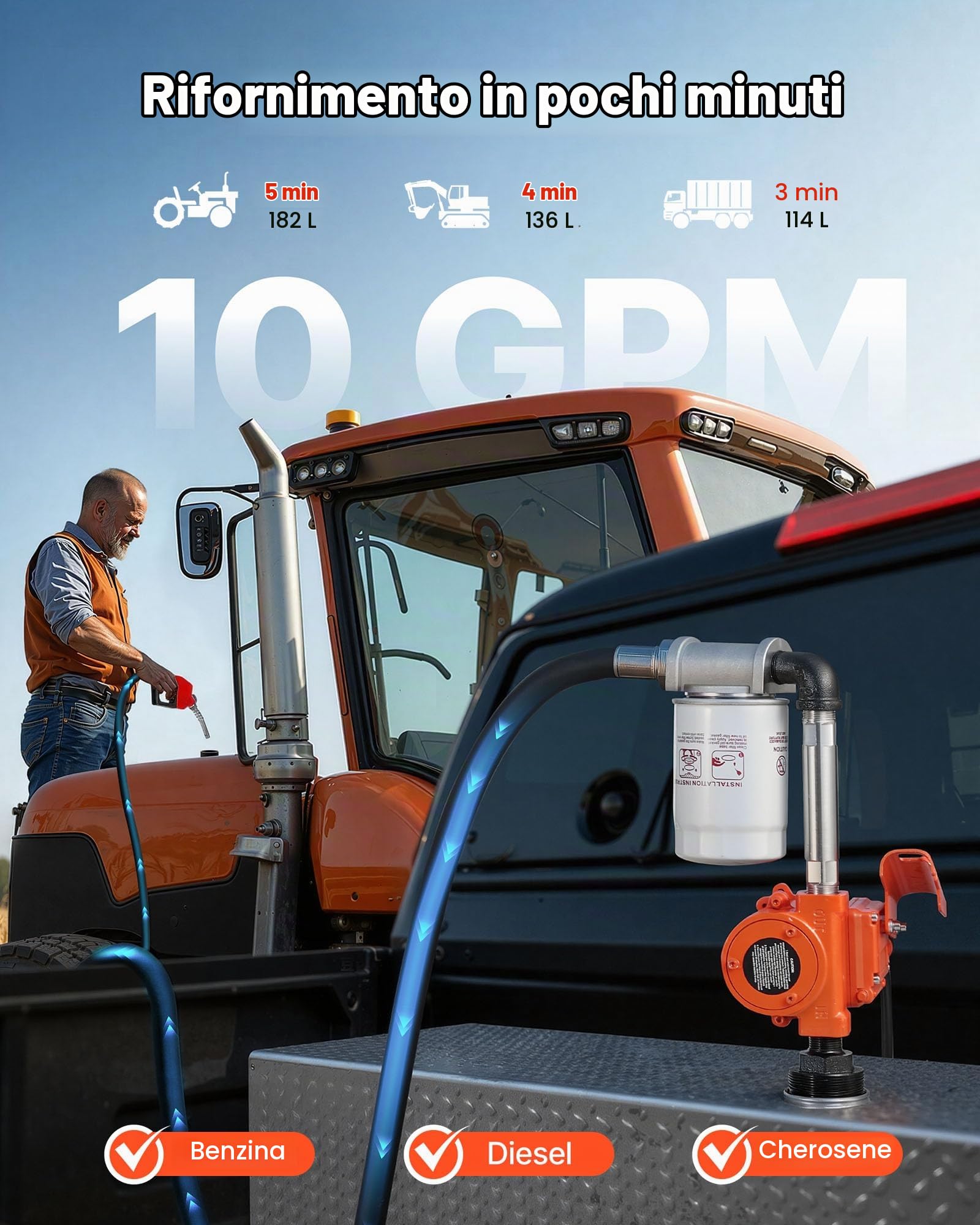 VEVOR Pompa di Trasferimento Carburante 12 V CC 10 GPM, Kit Pompa di Estrazione per Trasferimento Diesel Portatile con Ugello di Spegnimento Automatico, Tubo di Scarico, Antideflagrante