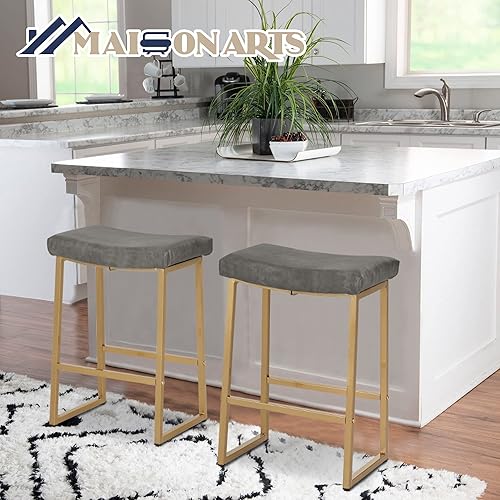 Miniatura 7 de MAISON ARTS Juego de 4 taburetes de bar negros de 24 pulgadas de altura de mostrador para cocina, taburetes de bar modernos sin espalda, tapizados