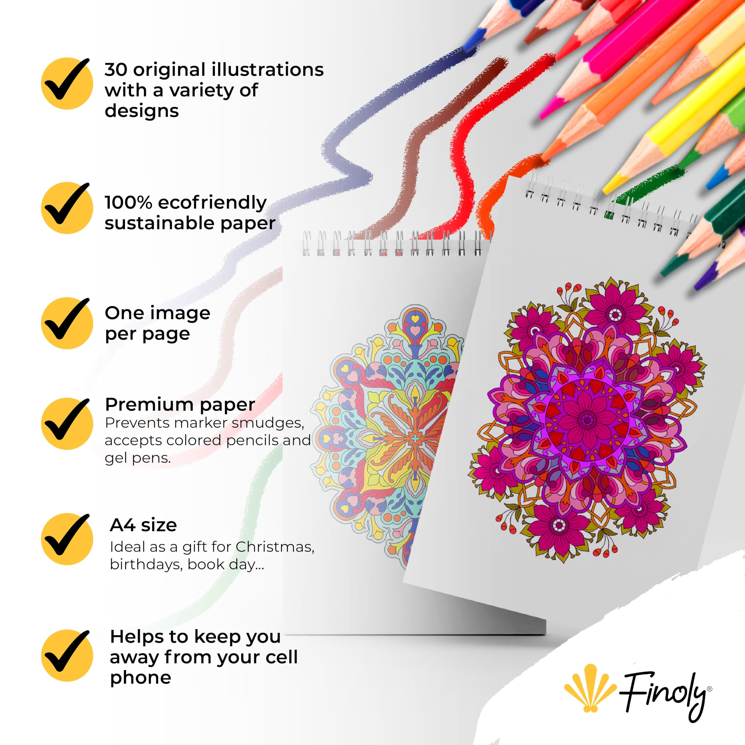 Finoly Mandala Colouring Books for Adults Reduces Stress, Day VOL 2 - Image 2