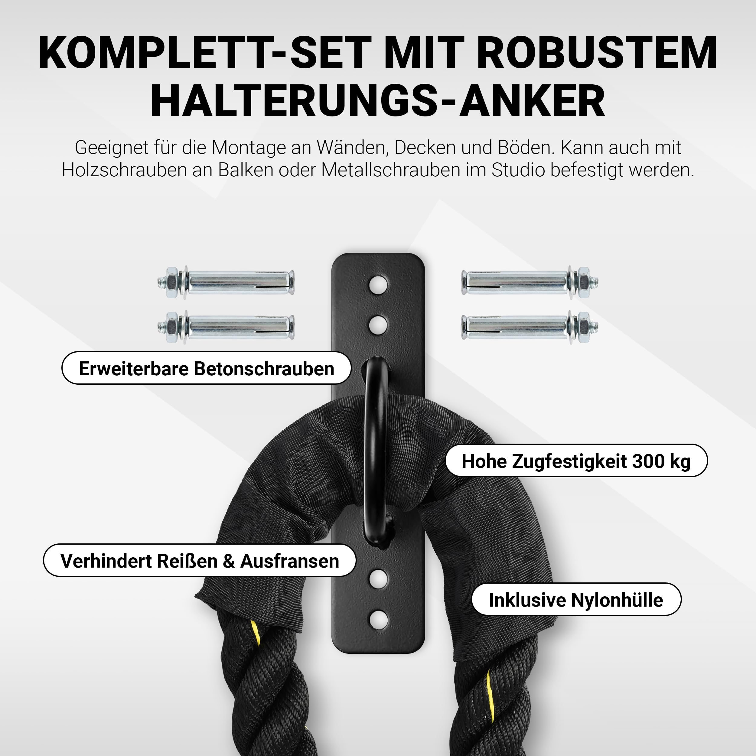 MSPORTS Battle Rope Professional Studio Qualität | Länge: 15 m | Durchmesser: 5 cm | Trainingsseil Sportseil Schlagseil Fitness Tau Schlangenseil Schwungseil