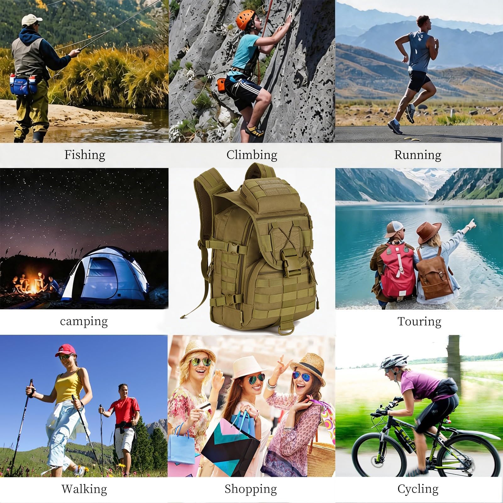 Borsa Tattica, Zaino Outdoor, Sacco da Trekking | 40L Grande Capacità Impermeabile Antiusura MOLLE Zaino EDC Quotidiano per Viaggio Escursionismo e Caccia.(Green)