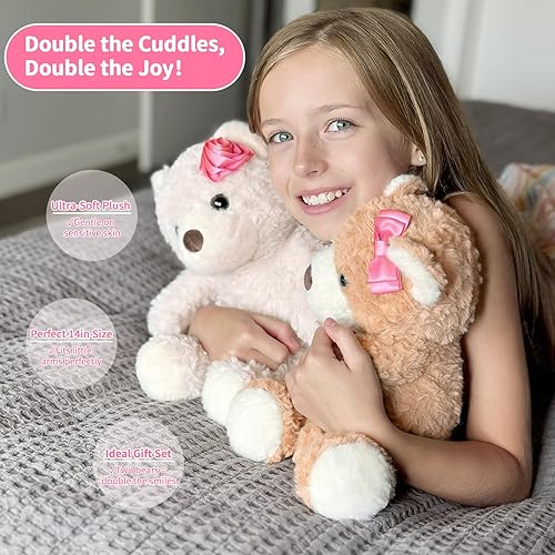 Miniatura 2 de Muiteiur Paquete de 2 osos de peluche a granel, juego de oso de peluche de 13.8 pulgadas con rosa rosa y lazo, sin boca, animales de peluche suaves,